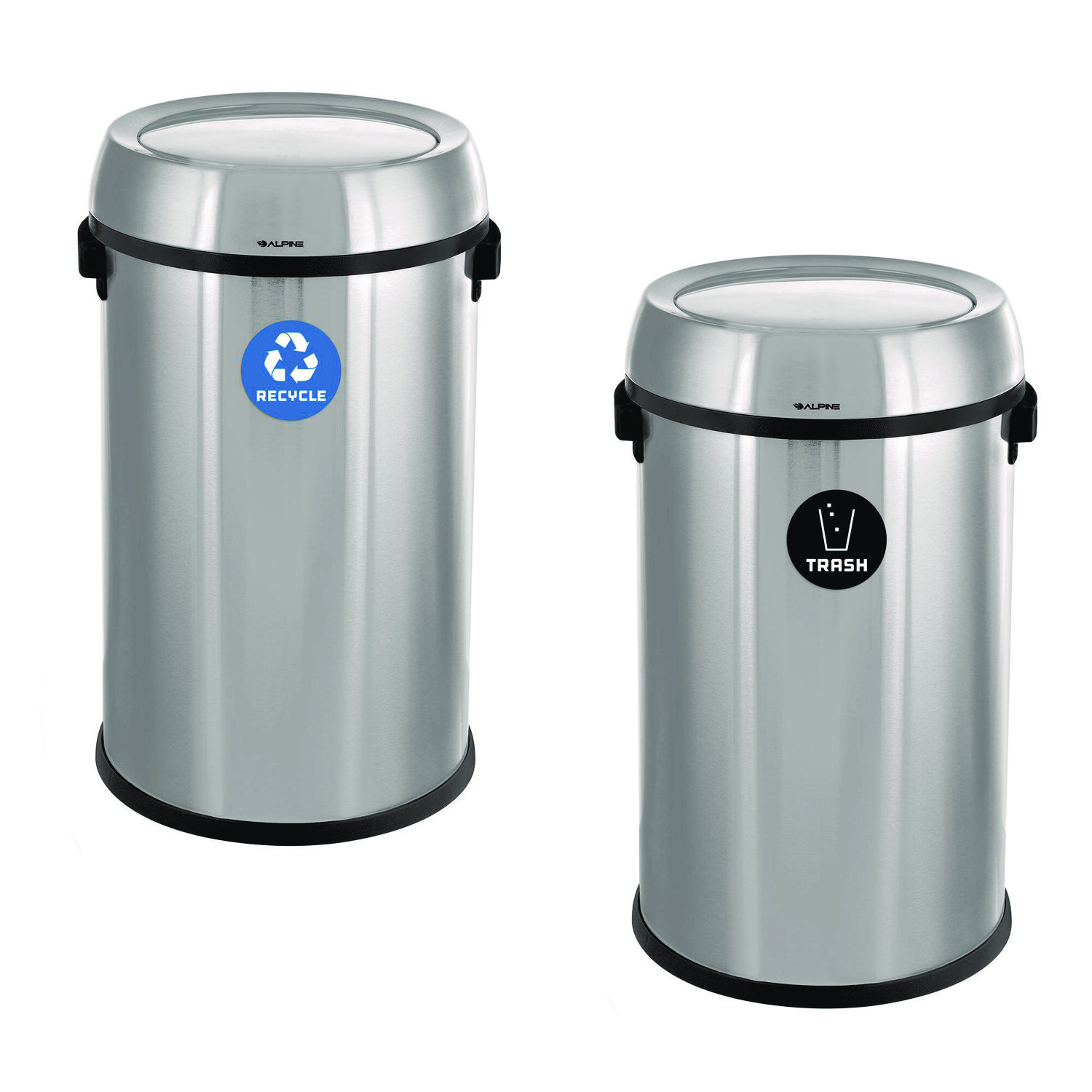 17 Gallon Stainless Steel Indoor Recycling Receptacle and Trash Station Swivel Lids