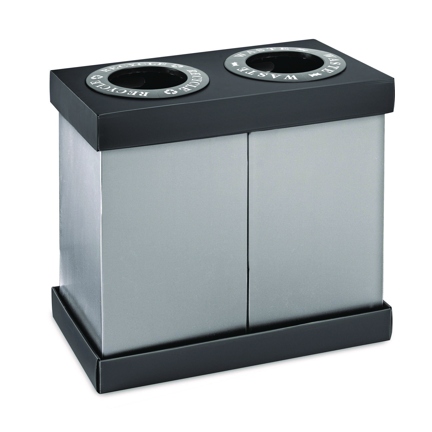 28 Gal Indoor Trash Can and Recycling Bin, Corrugated Polypropylene, Gray, 2 Bin