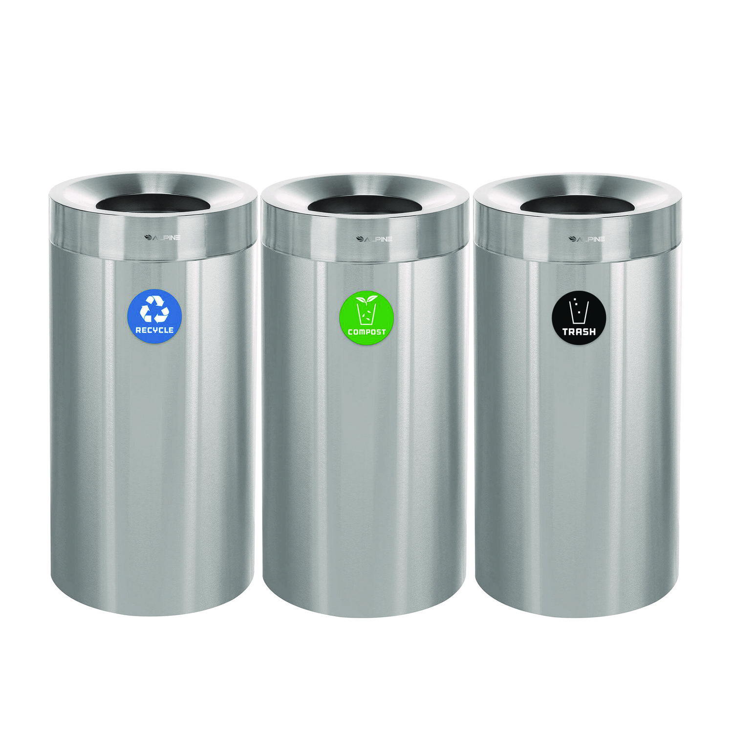 27 Gallon Stainless Steel Compost Bin, Recycling Can and Trash Receptacle, Brushed Stainless Steel