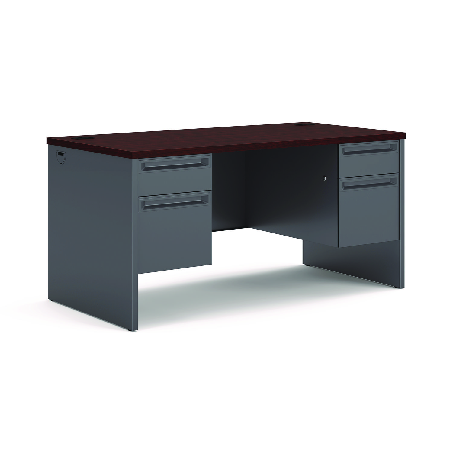 38000 Series Double Pedestal Desk, 60″ x 30″ x 29.5″, Mahogany/Charcoal