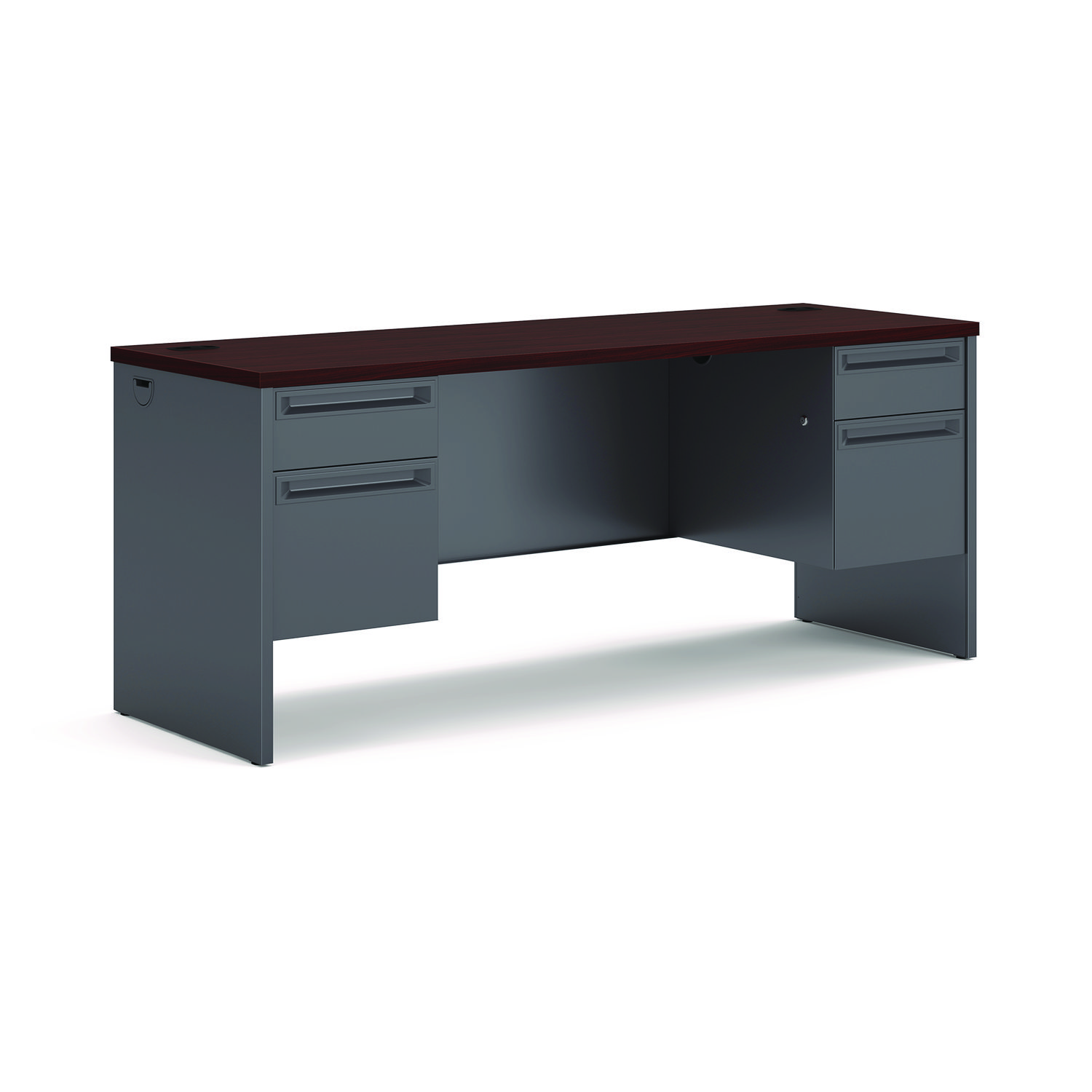 38000 Series Kneespace Credenza, 72w x 24d x 29.5h, Mahogany/Charcoal