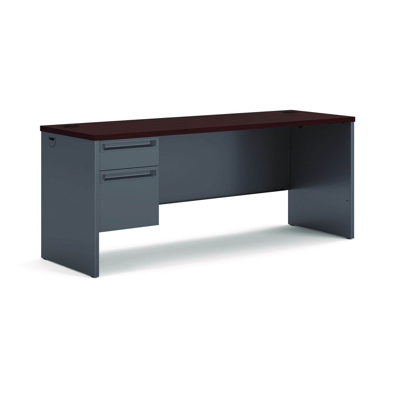 38000 Series Left Pedestal Credenza, 72w x 24d x 29.5h, Mahogany/Charcoal