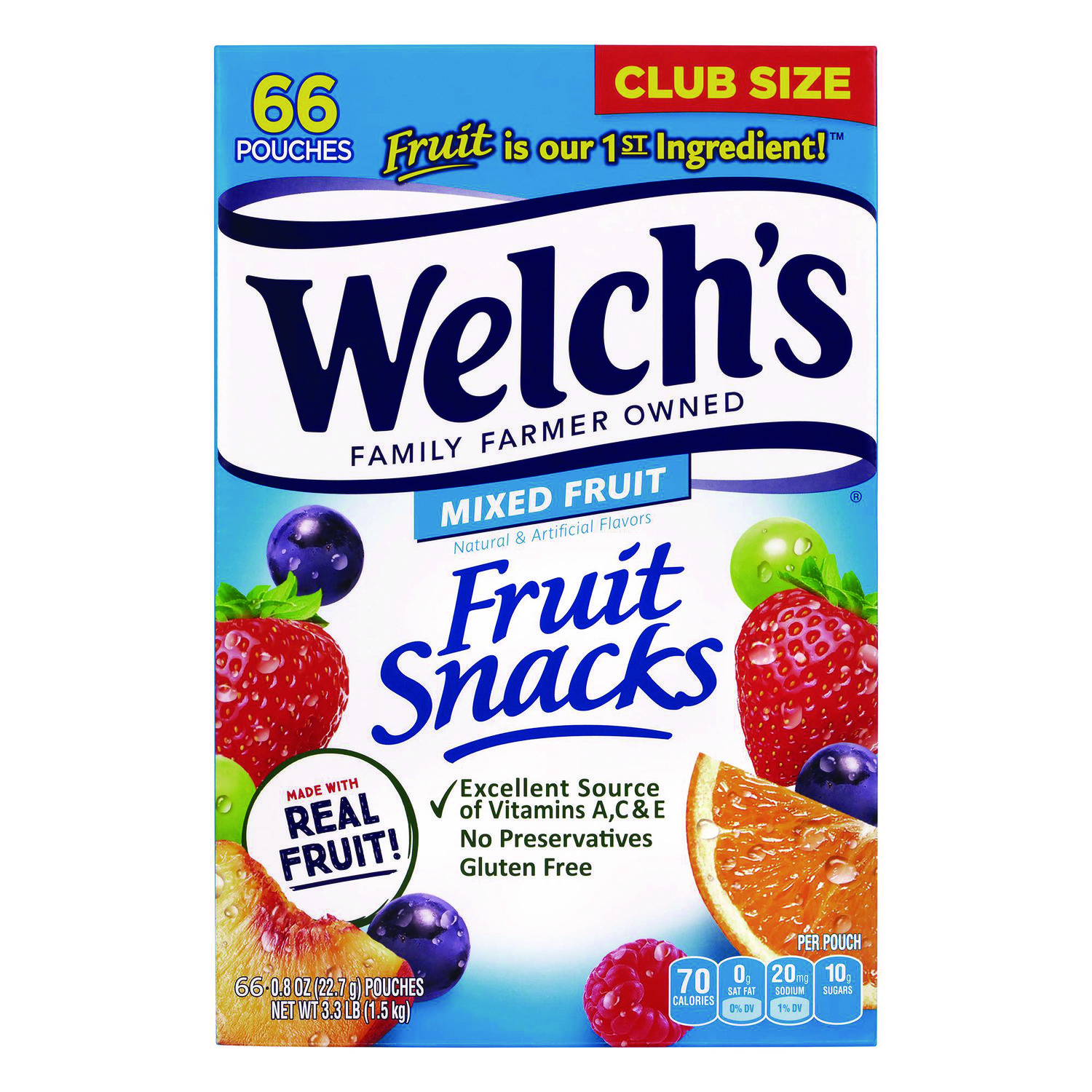 Fruit Snacks, Mixed Fruit, 0.8 oz Pouch, 66 Pouches/Box