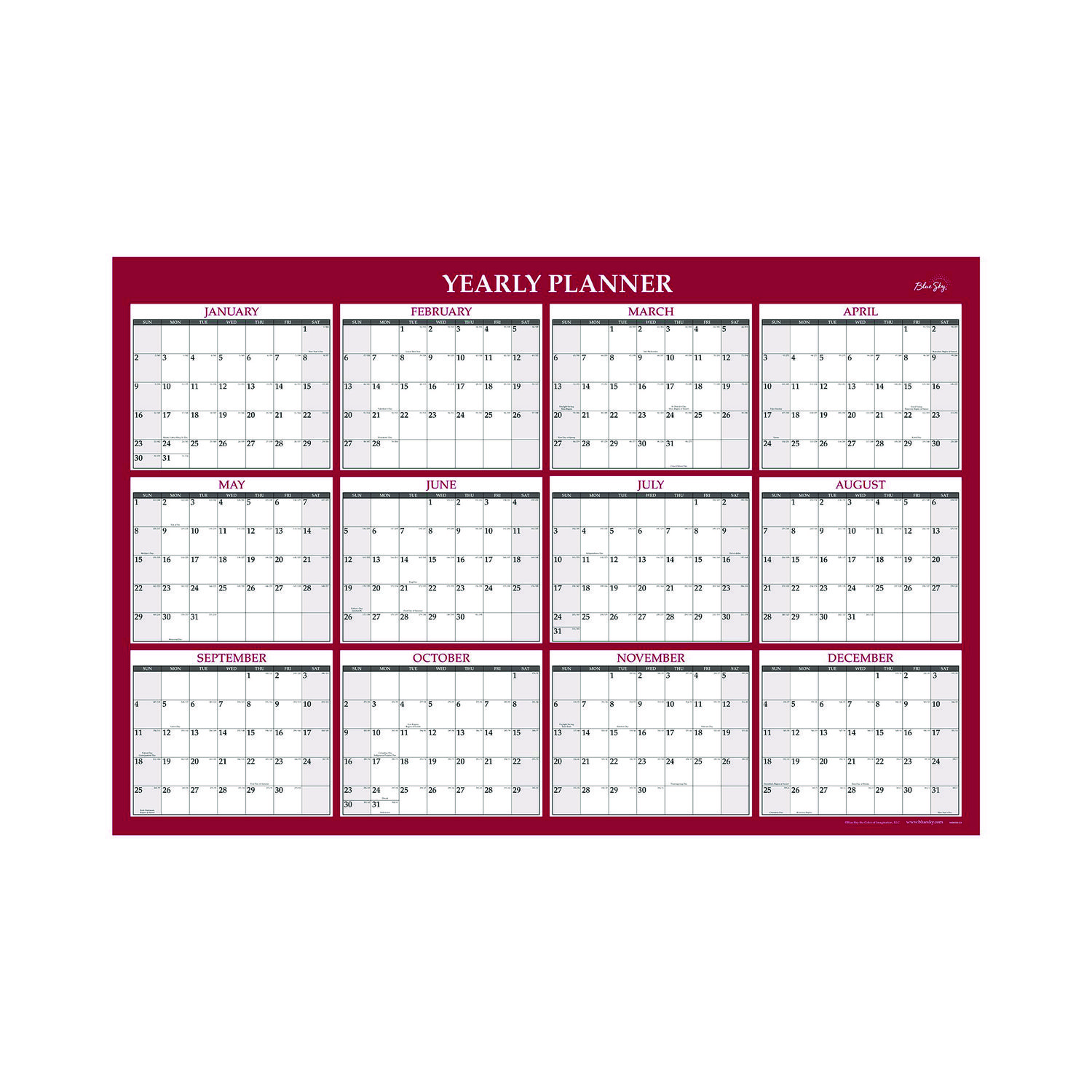 Horizontal Reversible/Erasable Wall Planner, 48 X 32, White/Blue Sheets, 12-Month  Jan To Dec 2024 Bundle Of 2 Each - View #7