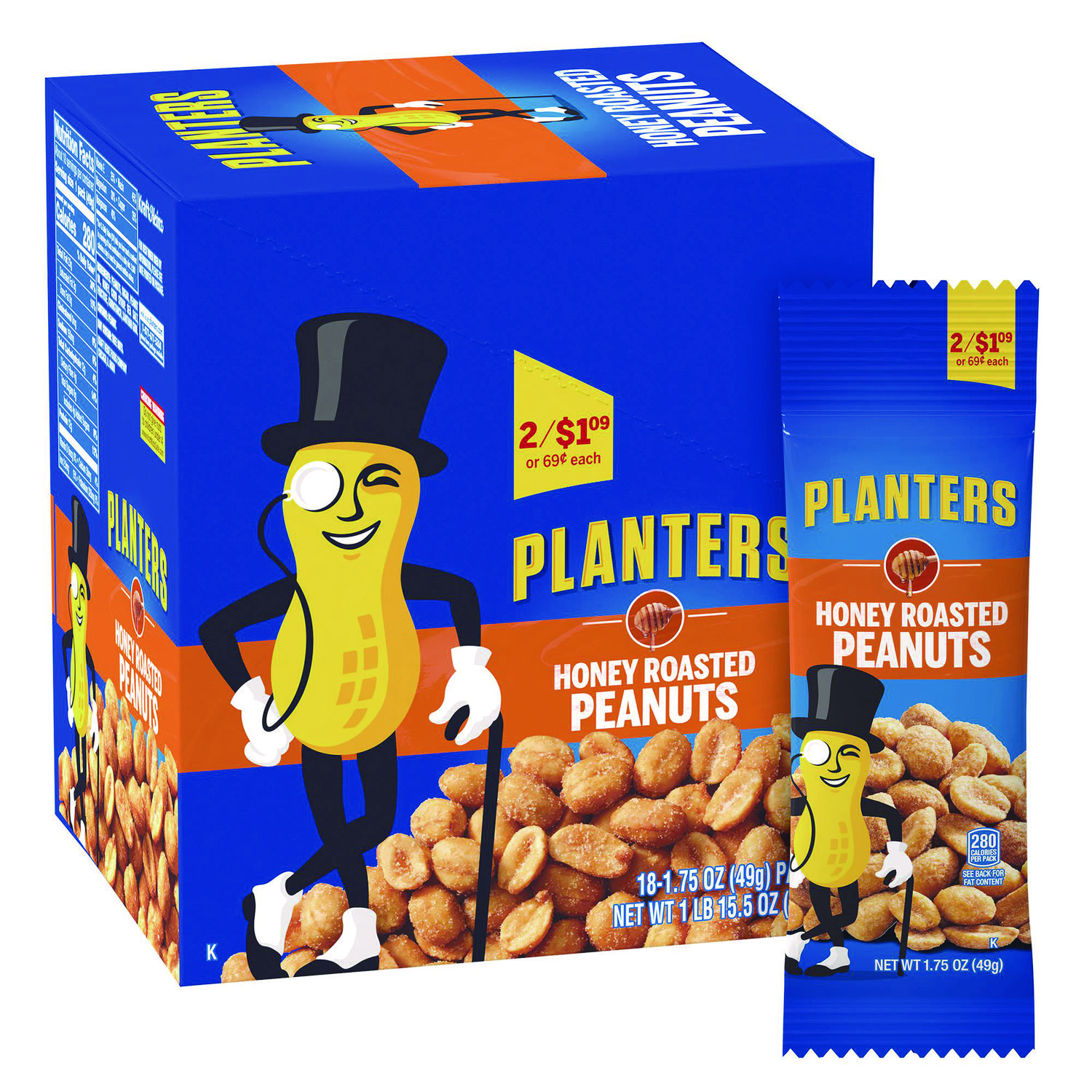 Honey Roasted Peanuts, 1.75 oz Tube, 18/Box