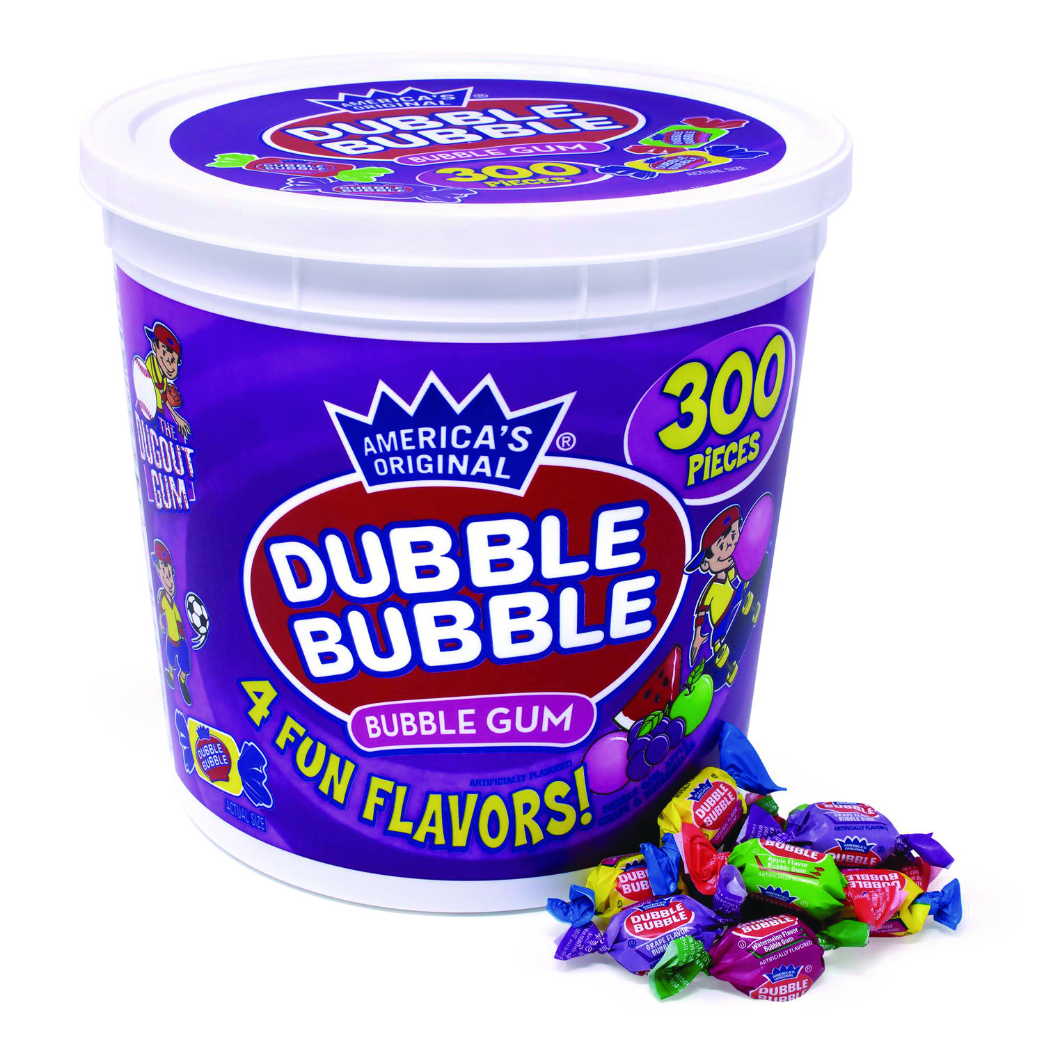 Bubble Gum Assorted Flavor Twist Tub, 300 Pieces/Tub, 1 Tub/Carton