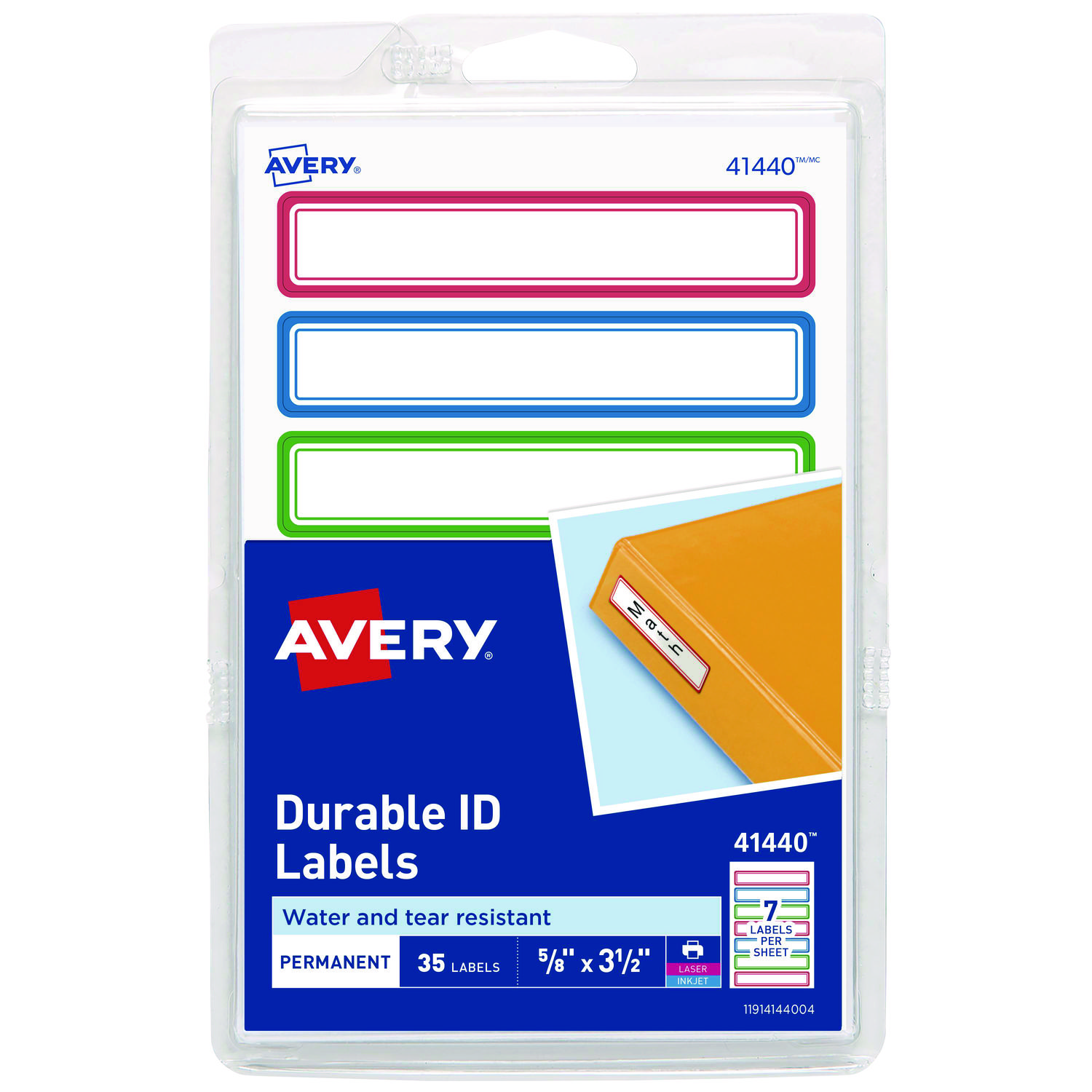 Avery Kids Handwritten Identification Labels, 3.5 x 0.63, Assorted Border Colors, 7 Labels/Sheet, 5 Sheets/Pack