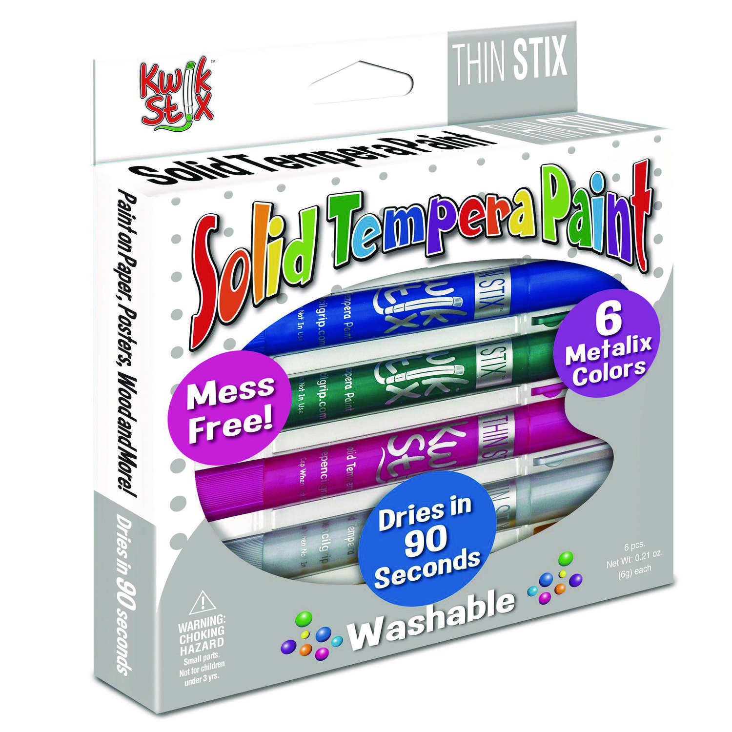 Thin Stix Tempera Paint Set, 6 Assorted Metallic Colors, 6/Set, 24 Sets/Carton