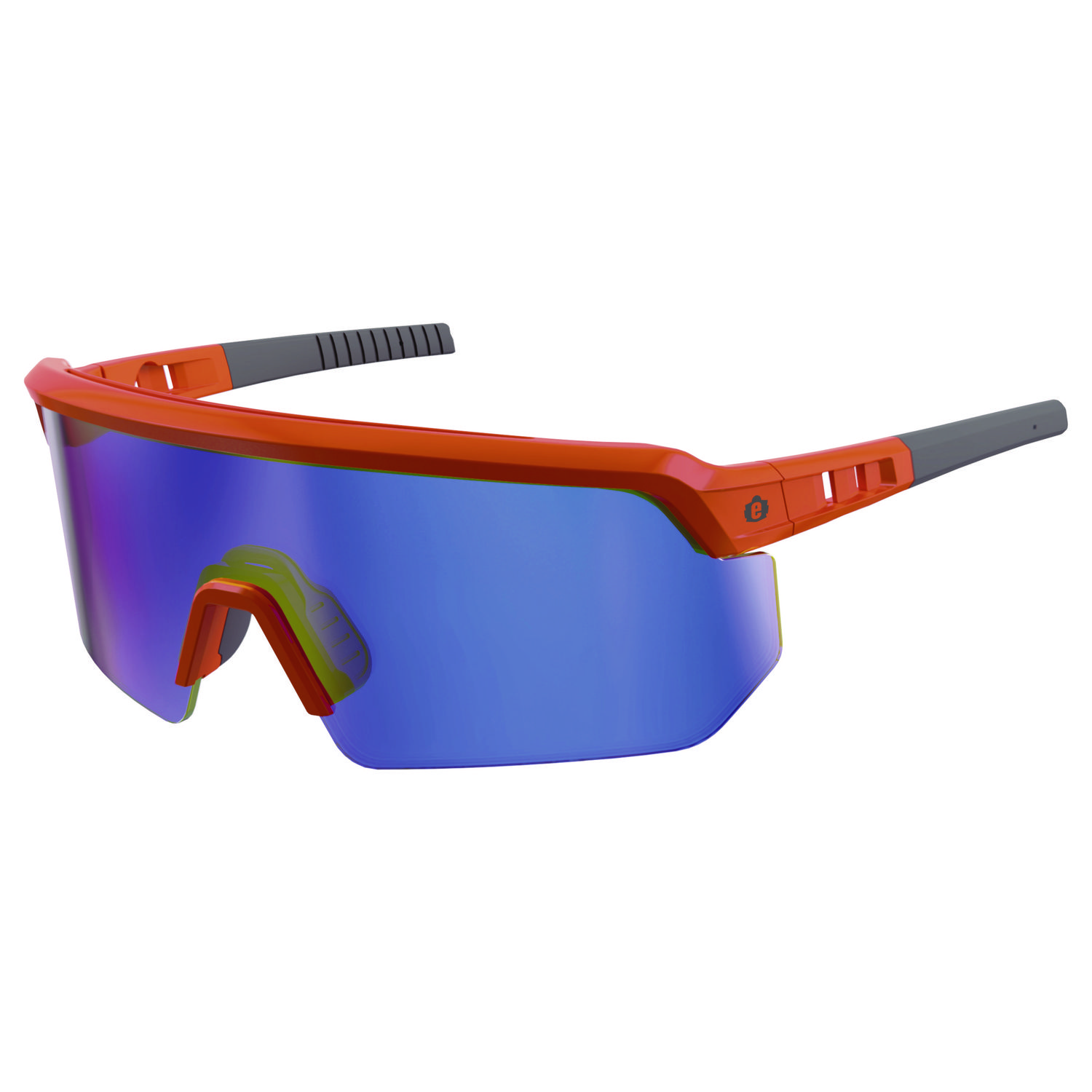 ergodyne® Skullerz AEGIR-AFASPM Anti-Scratch and Enhanced Anti-Fog Safety Glasses, Orange Frame, Blue Mirror Polycarb Lens