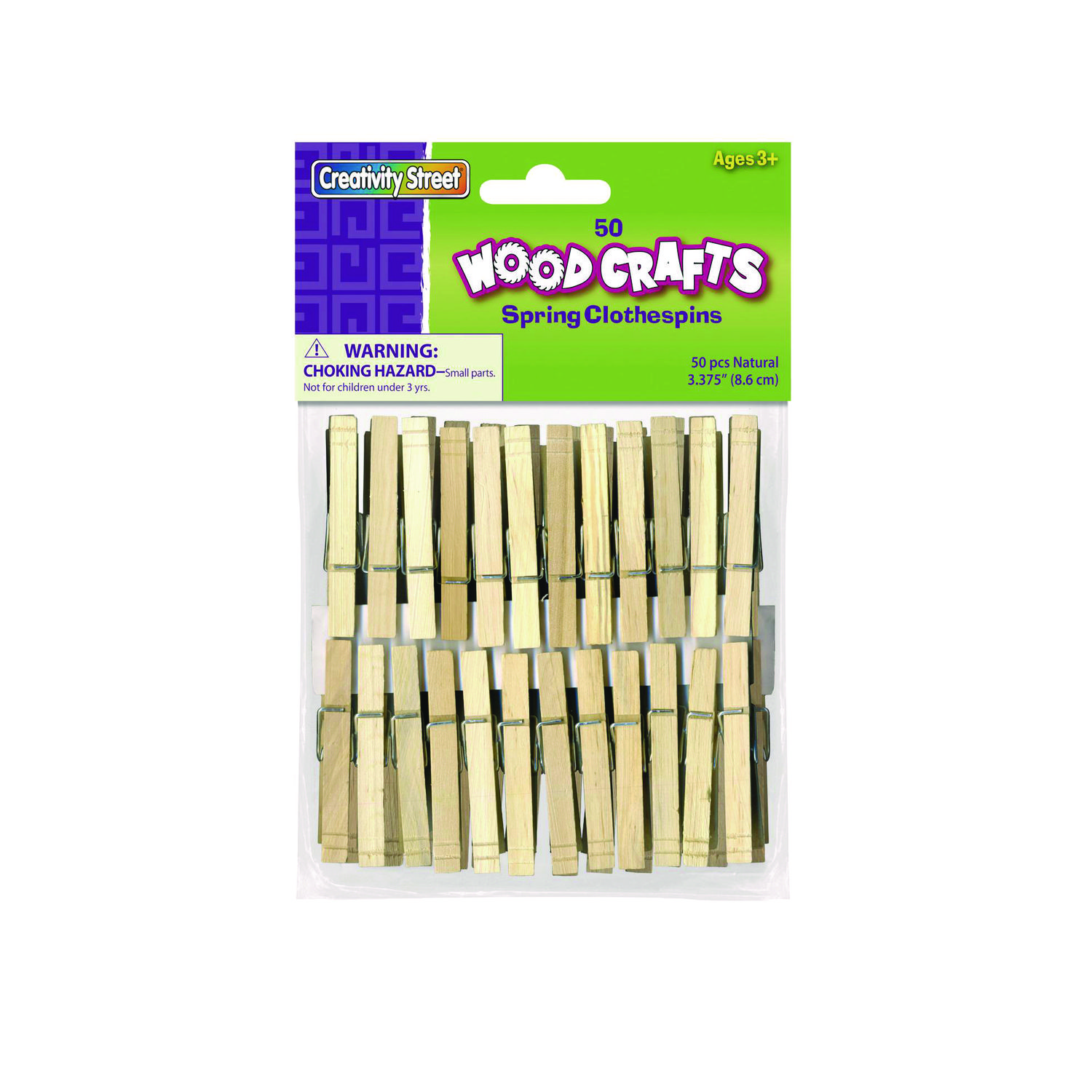 Wood Spring Clothespins, 3.38″ Length, Natural, 50/Pack