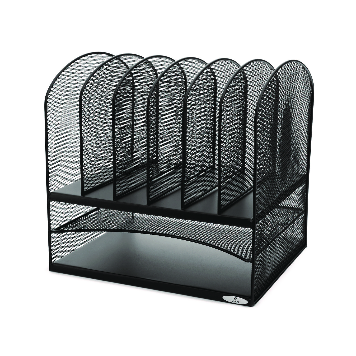 Onyx Mesh Desk Organizer with Two Horizontal and Six Upright Sections, Letter Size Files, 13.25″ x 11.5″ x 13″, Black