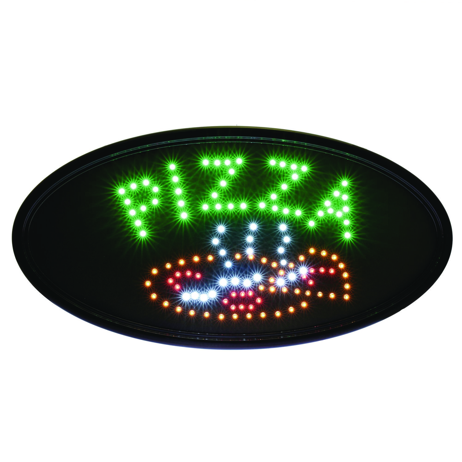 LED Oval Pizza Sign, 23 x 14, Black Frame, Green/Orange/Red/White Graphics