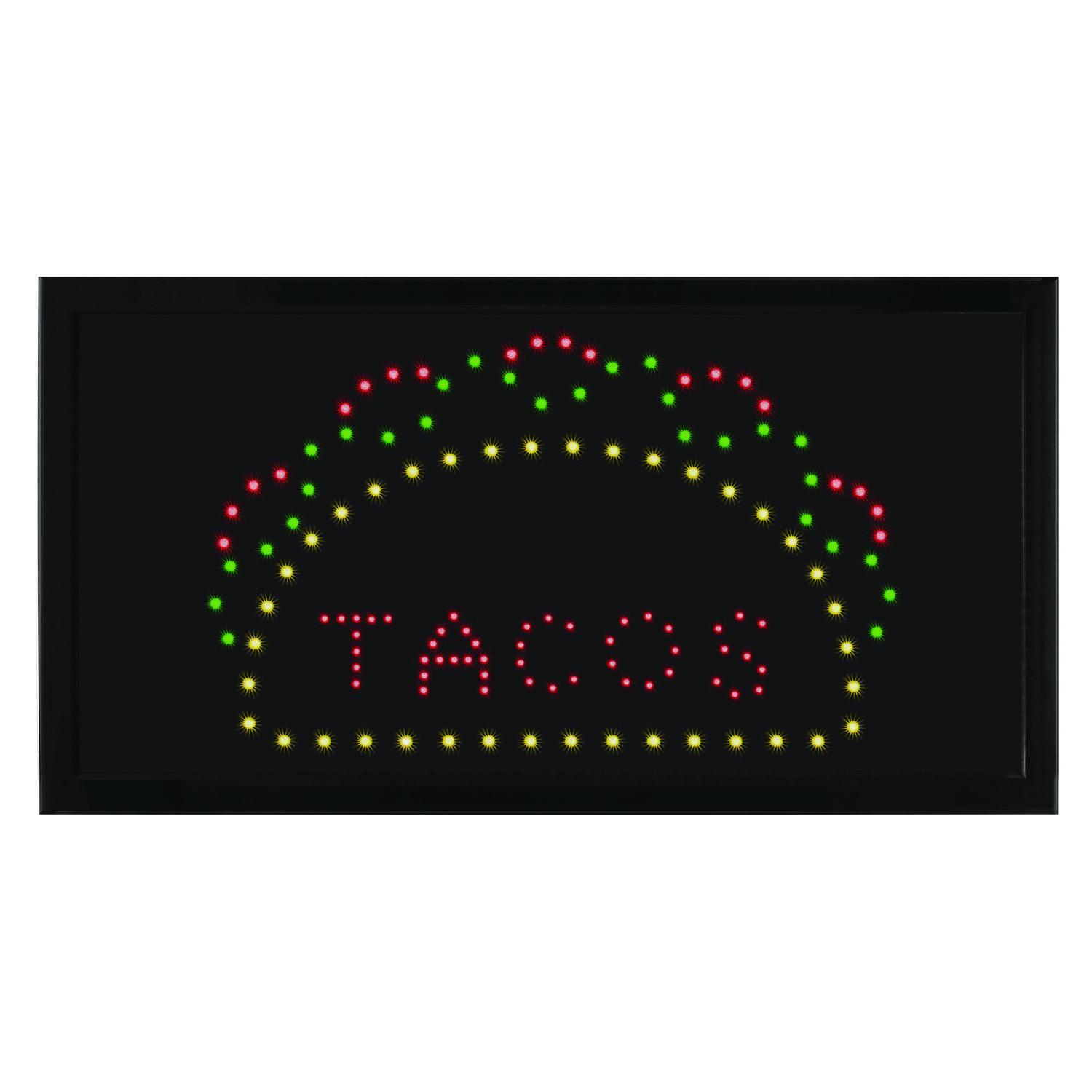 LED Rectangular TACO Sign, 19 x 10, Black Frame, Green/Red/Yellow Graphics