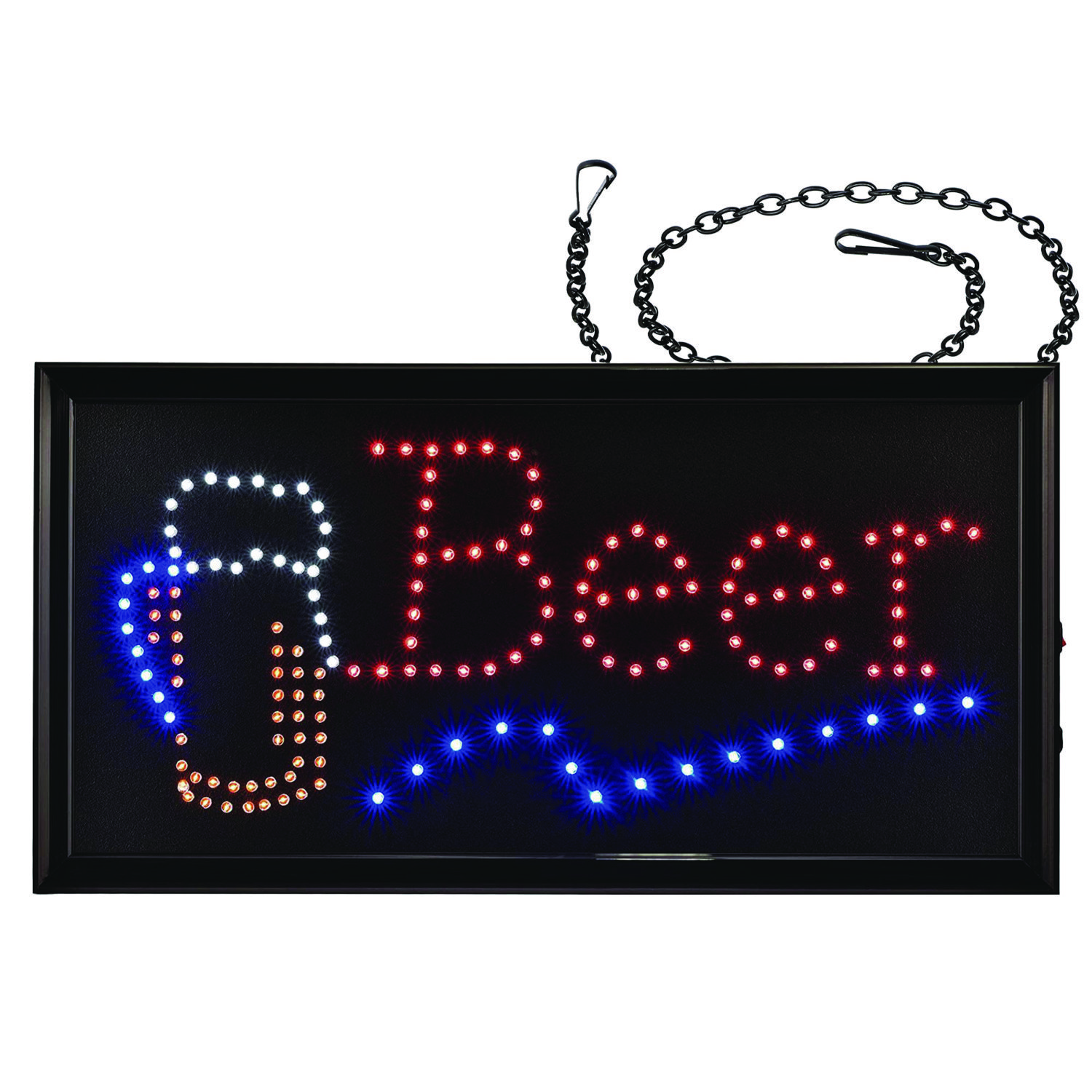 LED Rectangular Beer Sign, 19 x 10, Black Frame, Blue/Green/Orange/Red/White Graphics