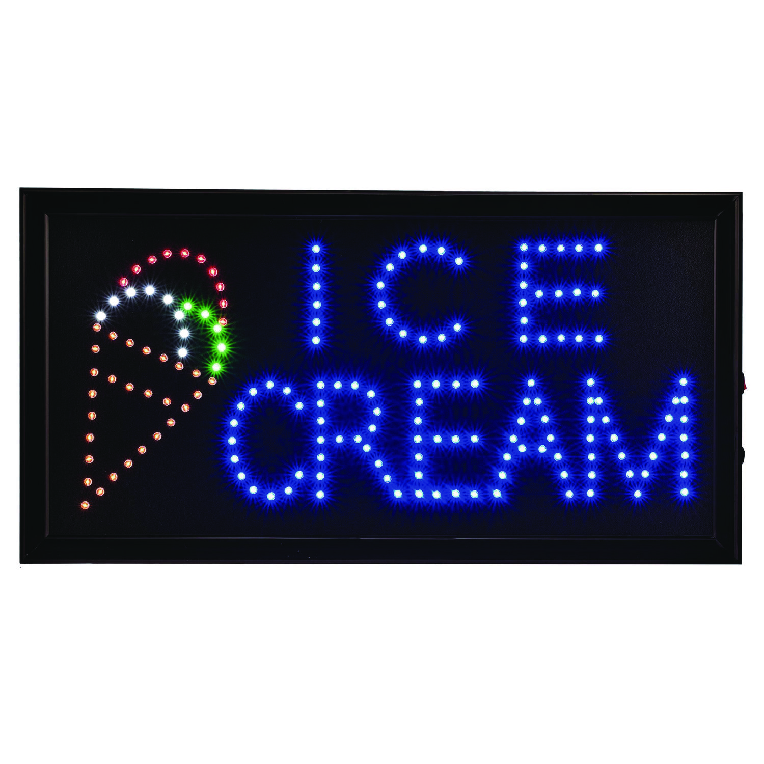 LED Rectangular Ice Cream Sign, 19 x 10, Black Frame, Blue/Green/Orange/Red/White Graphics