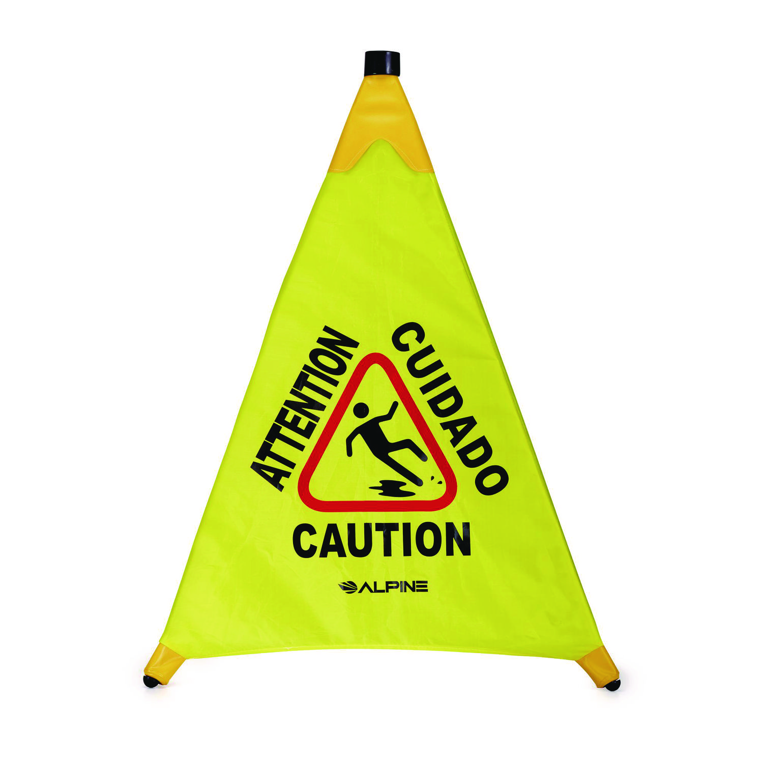 Tri-fold Multi-Lingual Pop-Up Wet Floor Sign, 2.95 x 2.55 x 30, Yellow