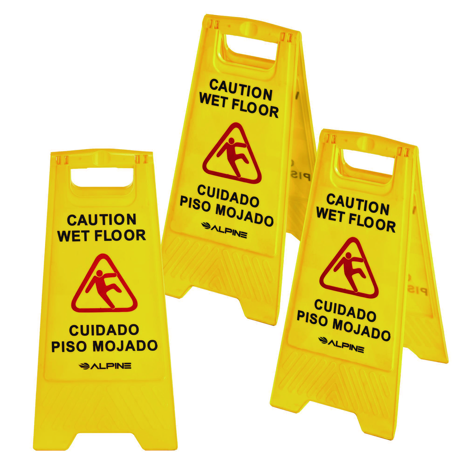 Bilingual Caution Wet Floor Sign, 11.8 x 0.7 x 24.6, Yellow, 3/Carton