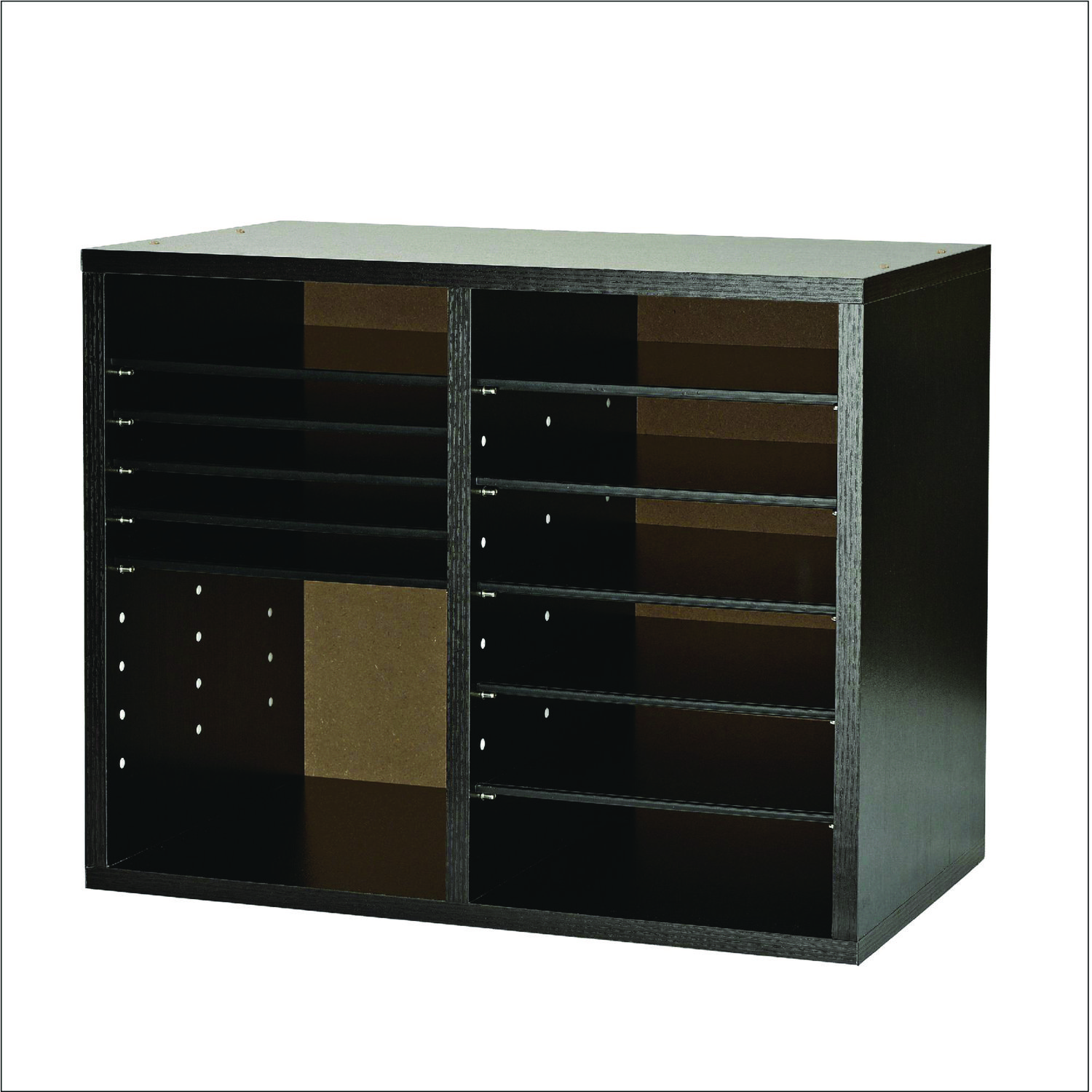 Wood Adjustable 12 Compartment Literature Organizer, 12 Sections, Letter Size, 20 x 11.8 x 16.3, Black