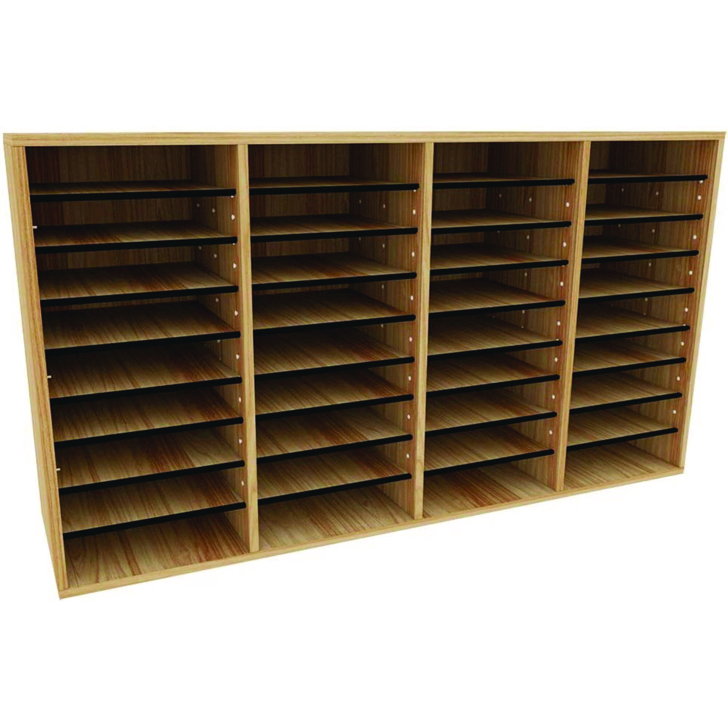 Wood Adjustable 36 Compartment Literature Organizer, 36 Sections, Letter Size, 39.3 x 11.8 x 23.9, Medium Oak