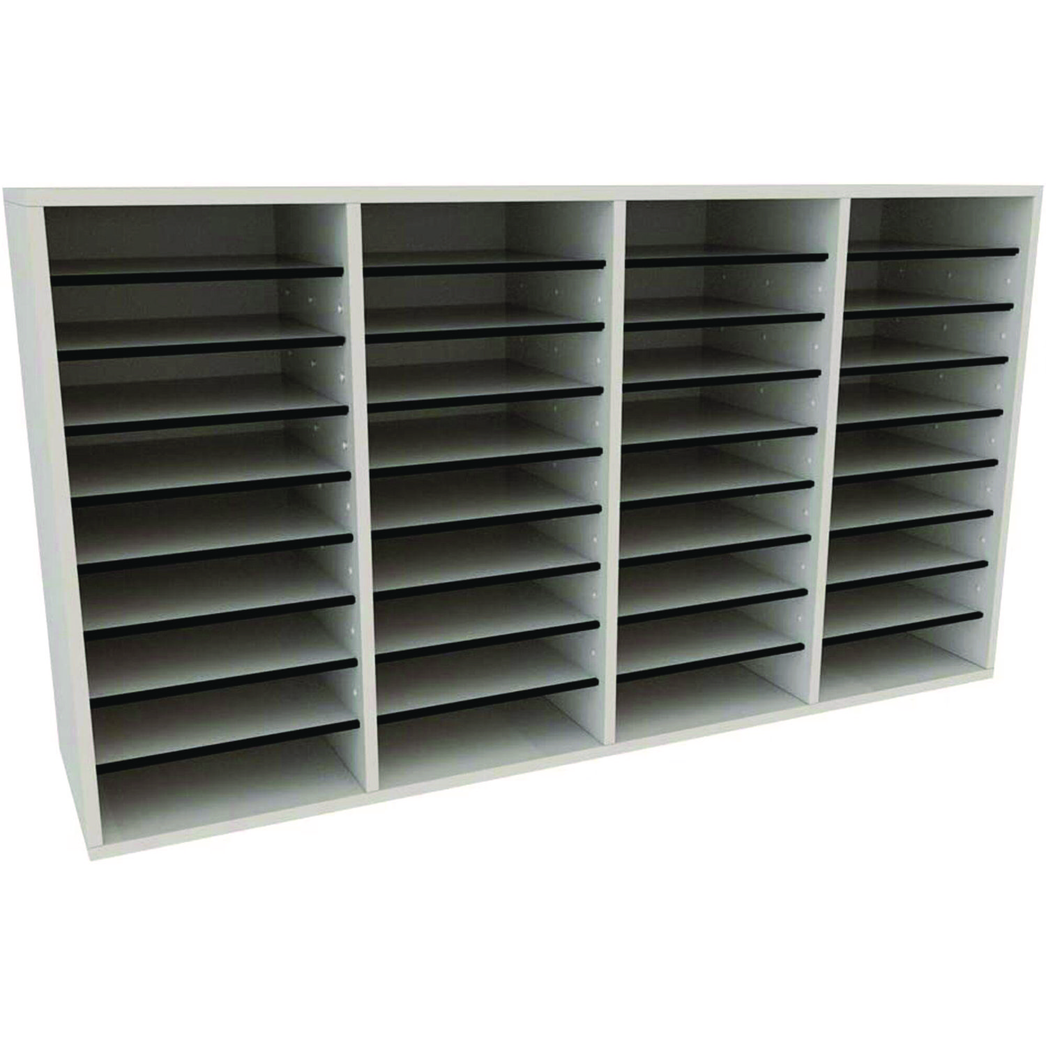 Wood Adjustable 36 Compartment Literature Organizer, 36 Sections, Letter Size, 39.3 x 11.8 x 23.9, White