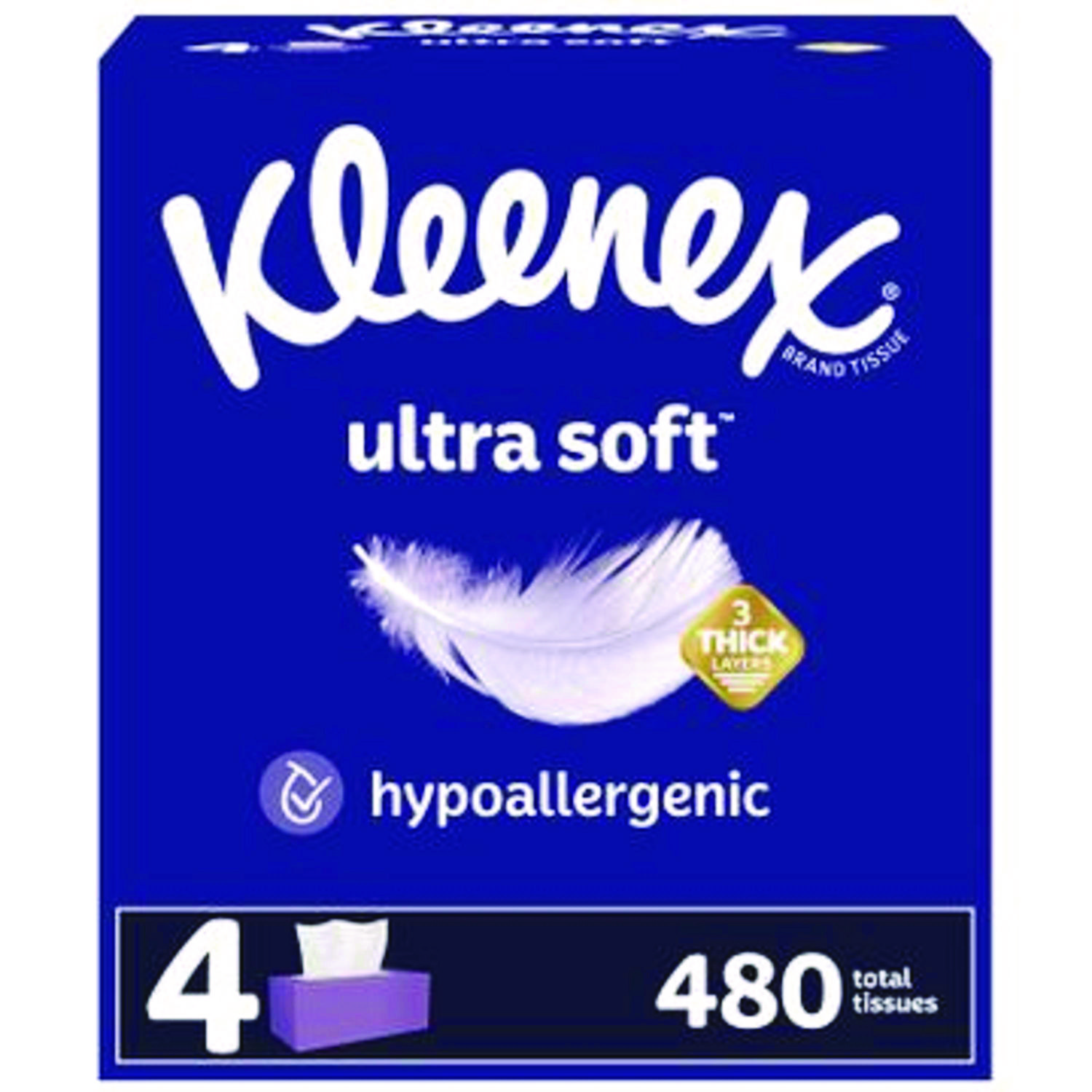 Kleenex® Ultra Soft Facial Tissue, 3-Ply, White, 120 Sheets/Box, 4 Boxes/Pack, 6 Packs/Carton