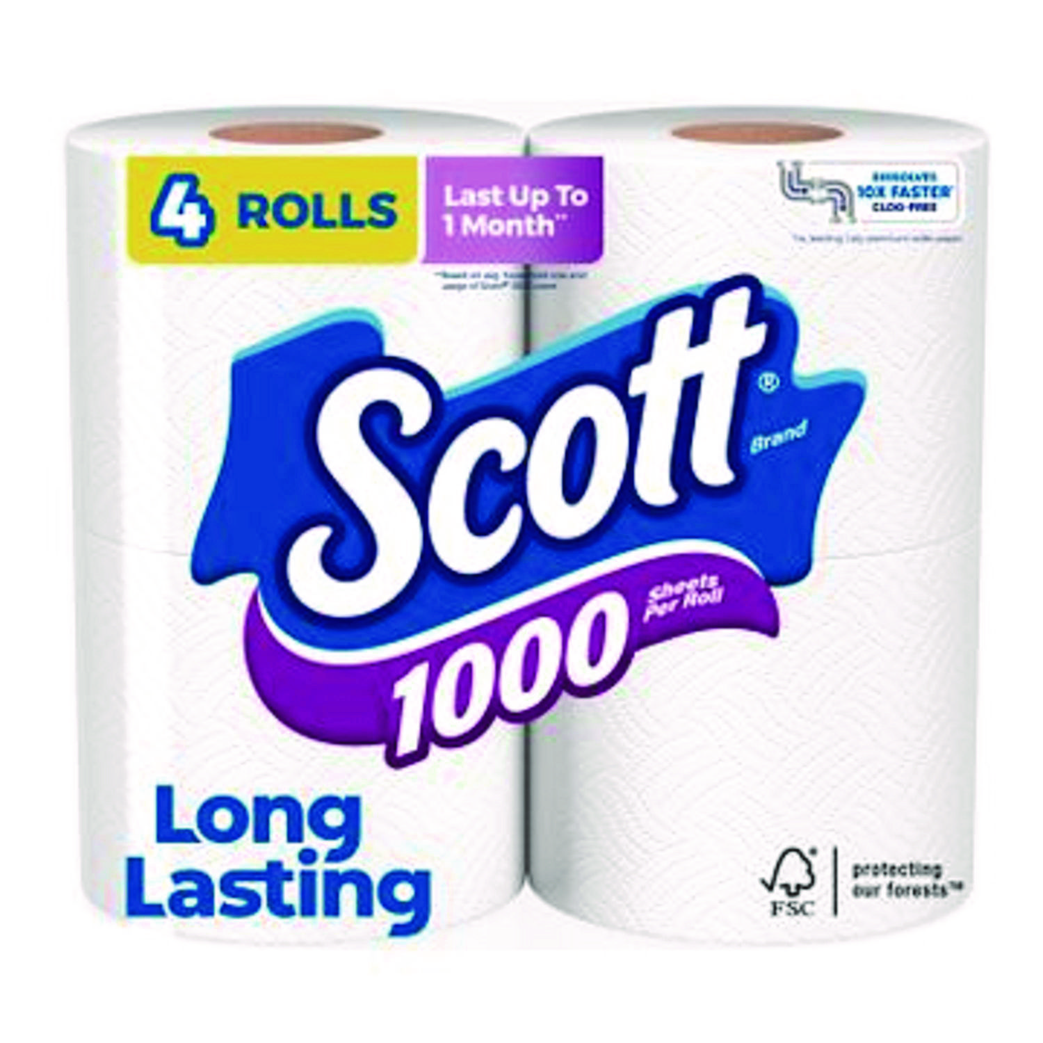 1000 Bathroom Tissue, Septic Safe, 1-Ply, White, 1,000 Sheets/Roll, 4  Rolls/Pack, 12 Packs/Carton, image size:1500x1500