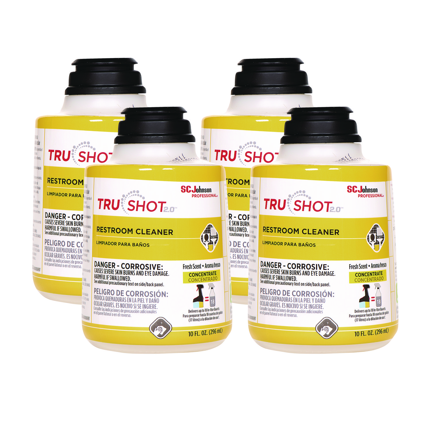 TruShot 2.0 Restroom Cleaner, Clean Fresh Scent, 10 oz Cartridge, 4/Carton