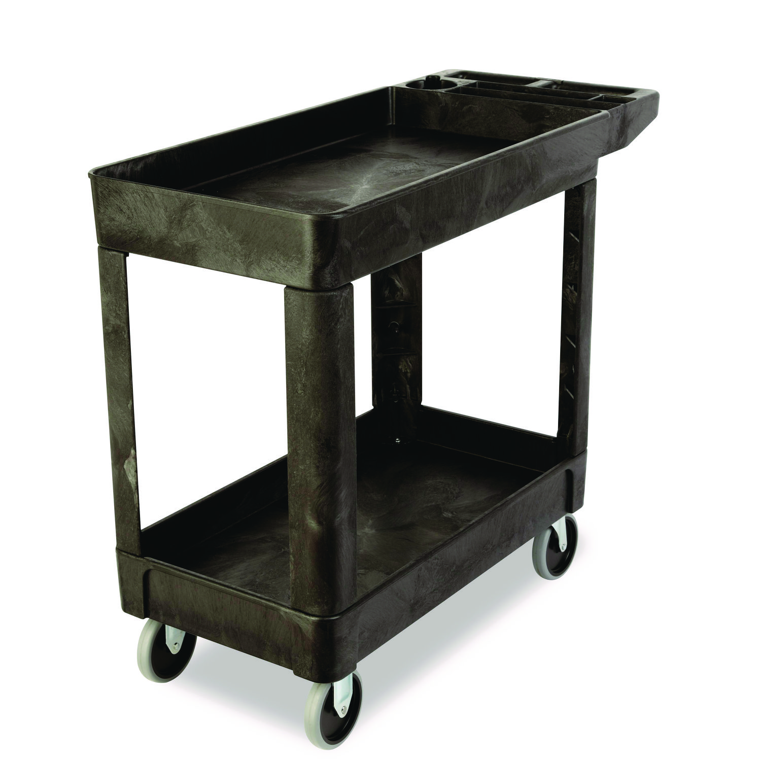 Service/Utility Carts, Plastic, 2 Shelves, 500 lb Capacity, 17.88 x 39 x 32.25, Black