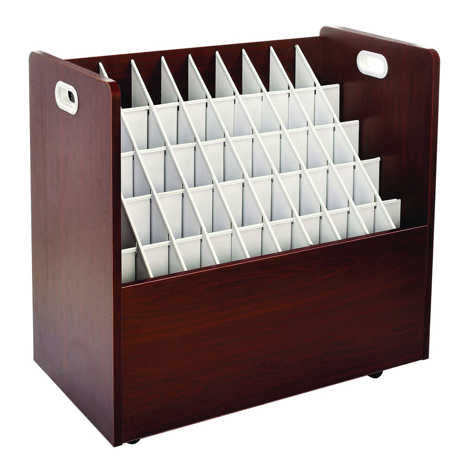 50-Compartment Mobile Wood Blueprint Rolled File Storage Organizer, 50 Compartments, 30 x 15.75 x 28.5, Mahogany