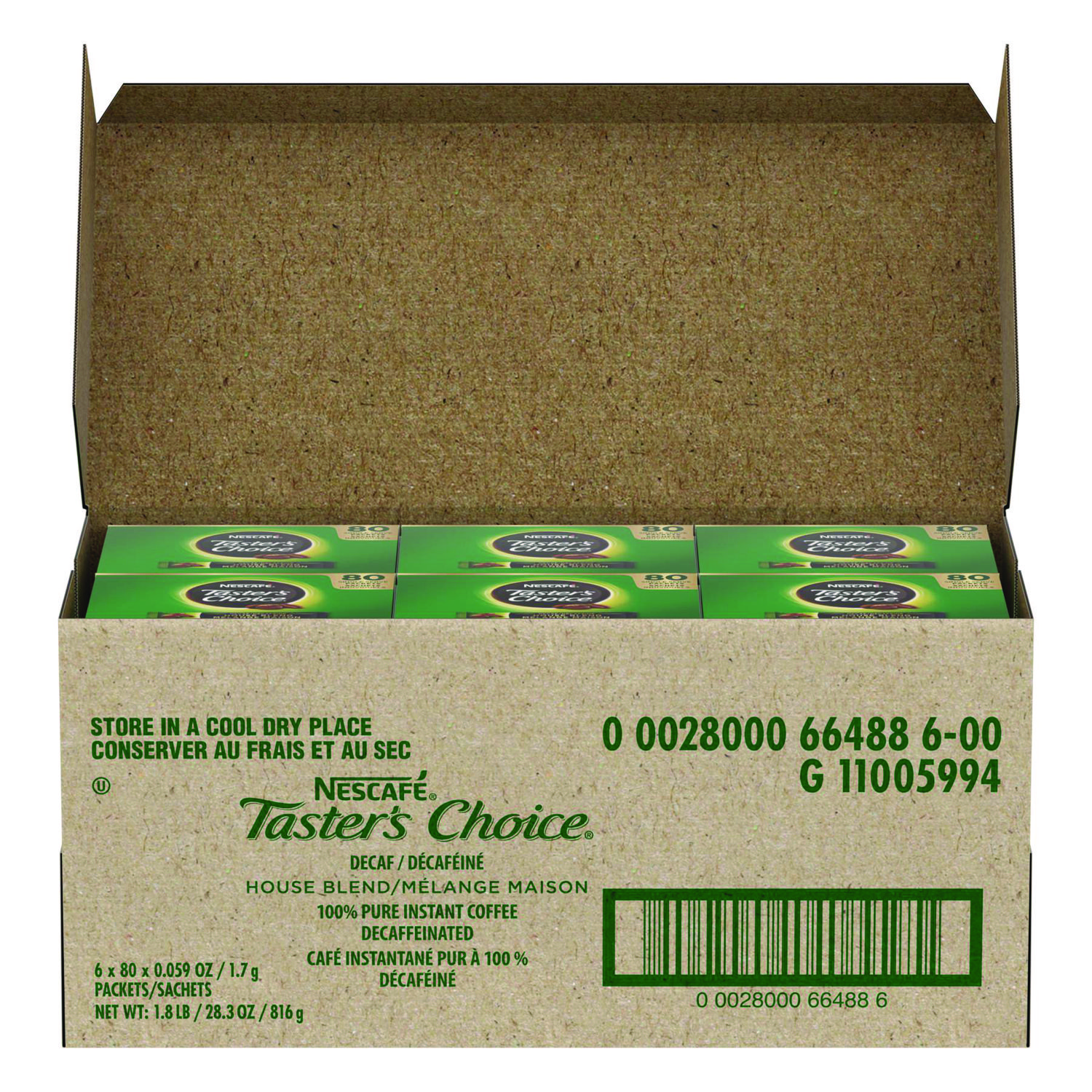 Taster’s Choice Stick Pack, Decaf, 0.06oz, 80/Box, 6 Boxes/Carton