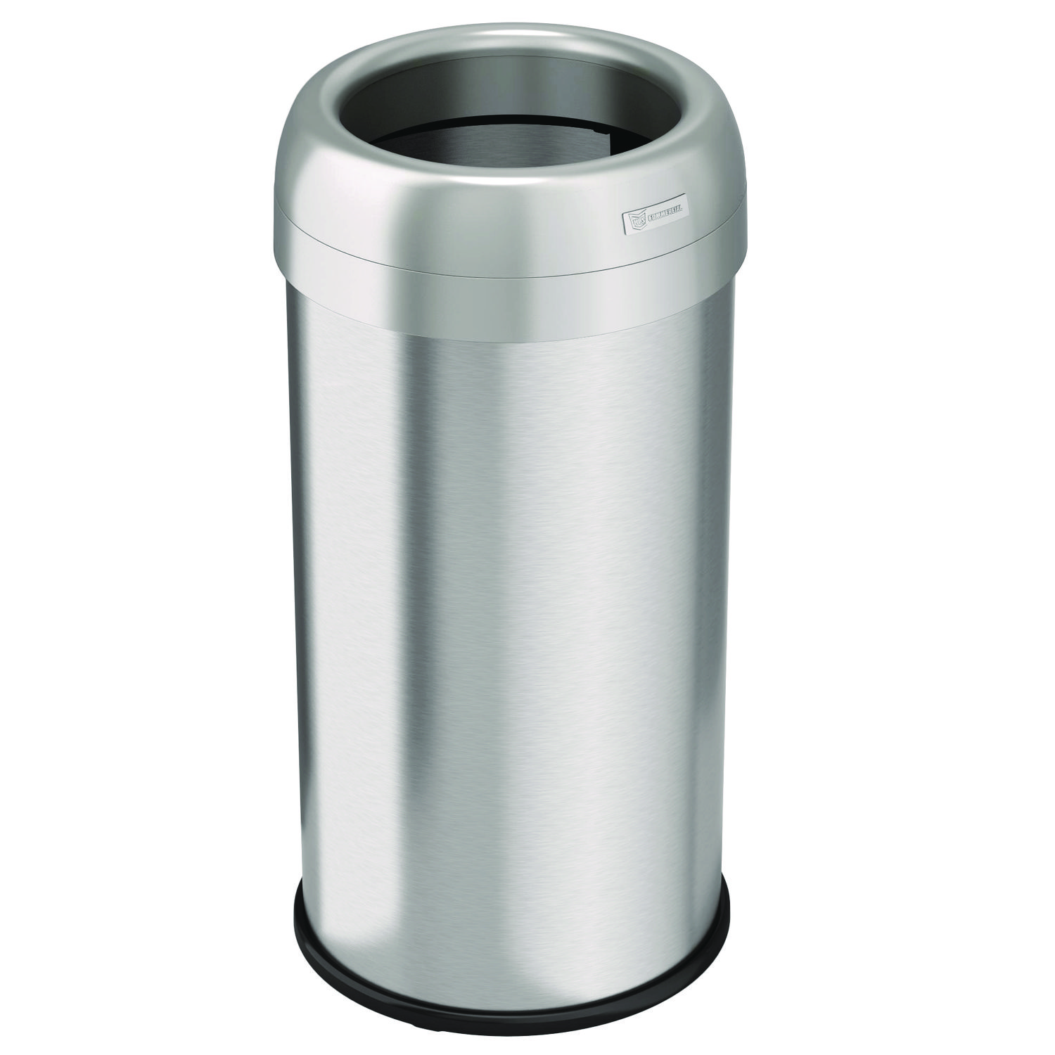 Open Top Trash Can, Round, 16 gal, Plastic/Stainless Steel, Silver