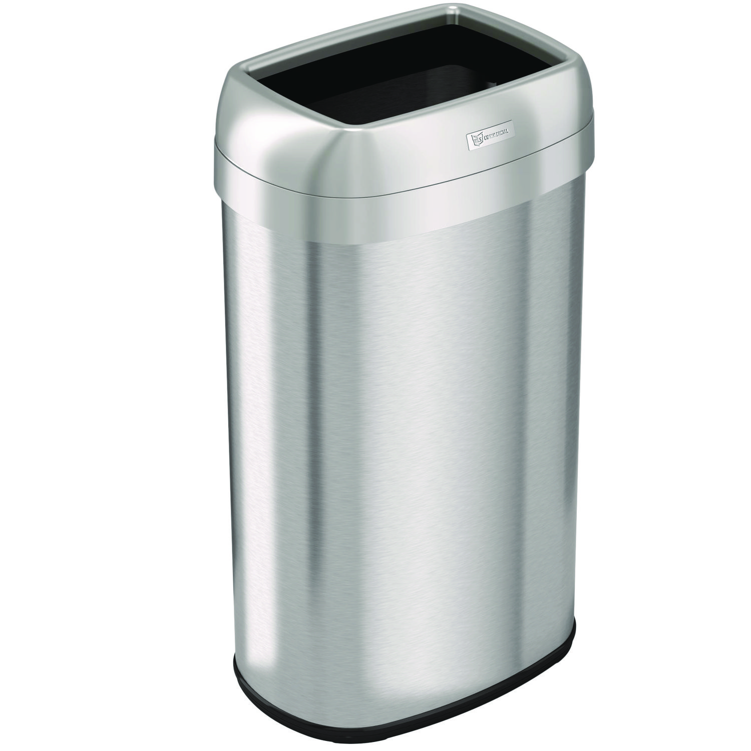 Open Top Trash Can, Oval, 16 gal, Plastic/Stainless Steel, Silver