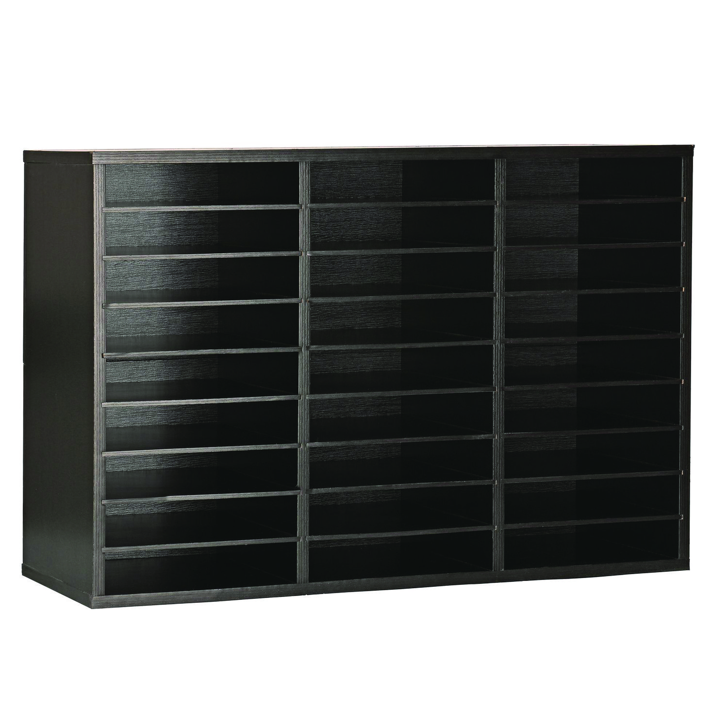 Wooden 27 Compartment Literature Organizer, 27 Sections, Letter Size, 31.49 x 11.81 x 21.65, Black