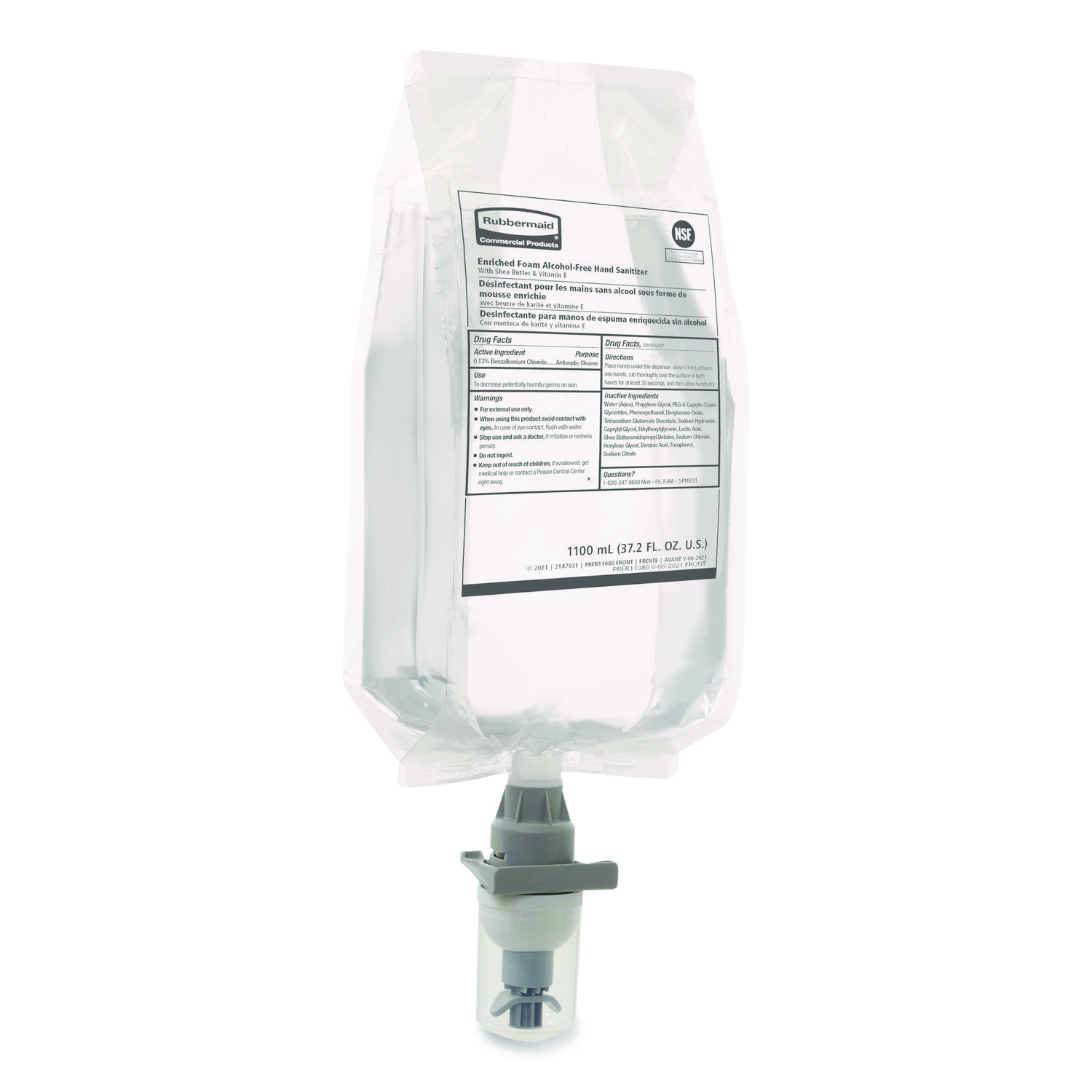 Rubbermaid Commercial Hand Sanitizer Foam Refill - Fragrance-free Scent - 37.2 fl oz (1100 mL) - Kill Germs - Hand - White Clear - Dye-free, Hygienic - 4 / Carton