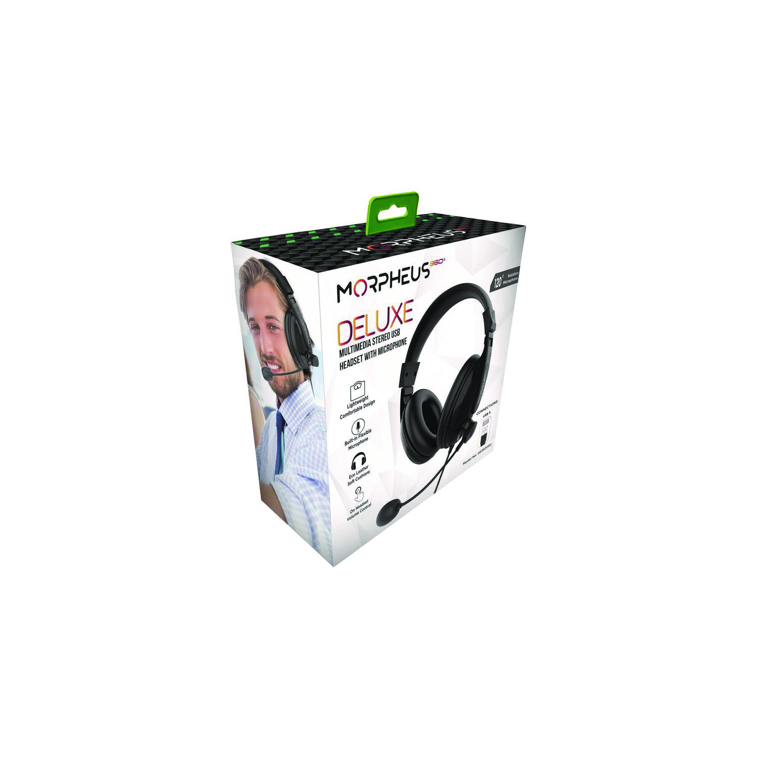 Morpheus 360® Deluxe Multimedia Stereo USB Headset with Adjustable Boom Microphone, Over the Head, Binaural