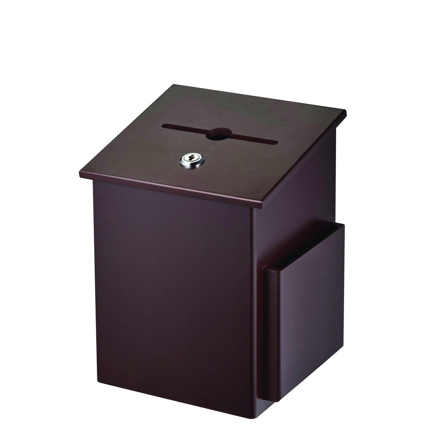 Squared Wood Locking Suggestion Box, 7.25 x 7.5 x 10, Medium Density Fiberboard, Mahogany