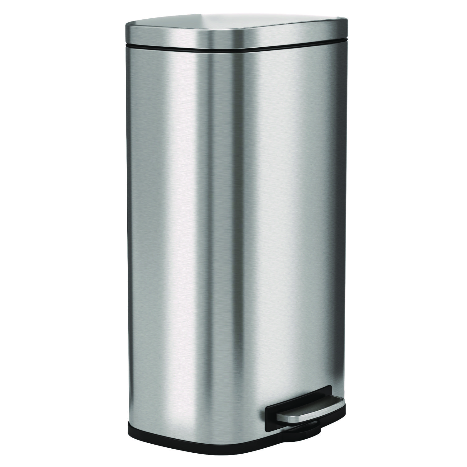 Fire-Resistant Step Pedal Trash Can, 8 gal, Plastic/Stainless Steel, Silver