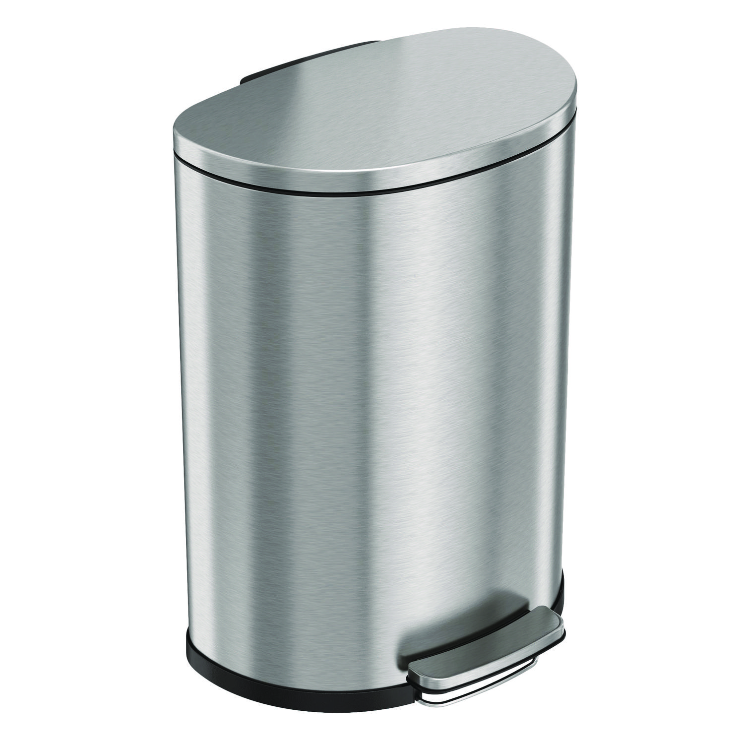 Step Pedal Trash Can, 13 gal, Half-Round Plastic/Stainless Steel, Silver