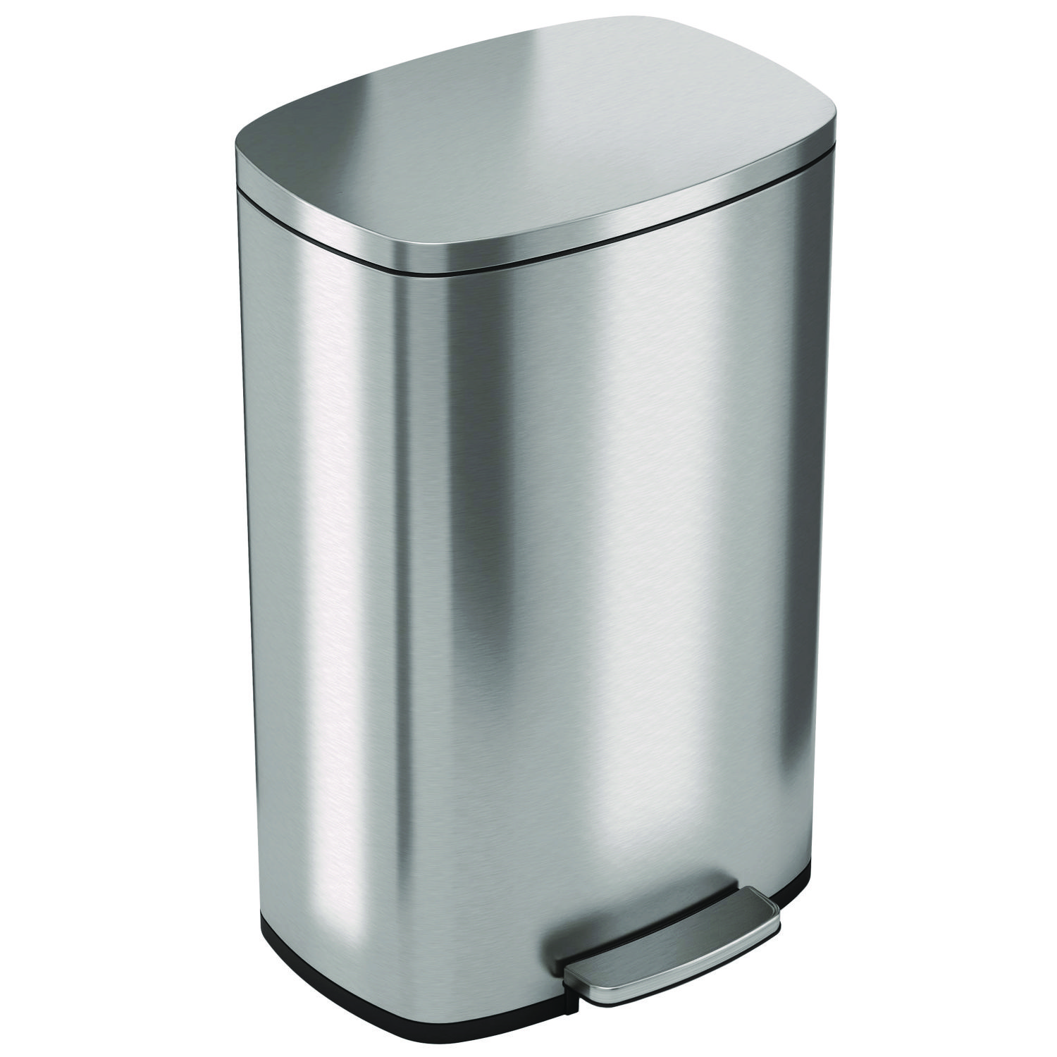 Step Pedal Trash Can, 13 gal, Plastic/Stainless Steel, Silver