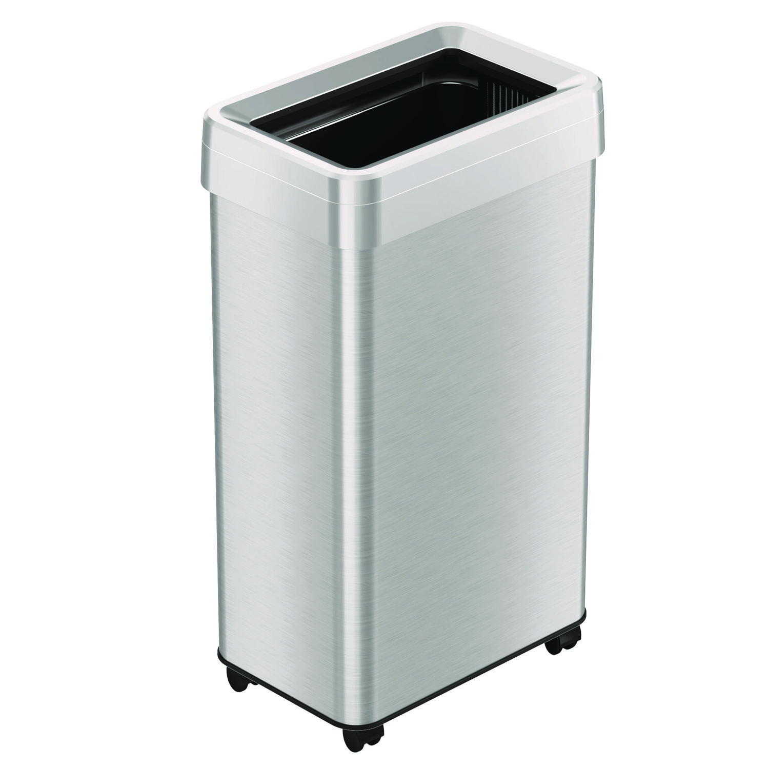 Open Top Trash Can with Wheels, 18 gal, Plastic Stainless Steel, Silver