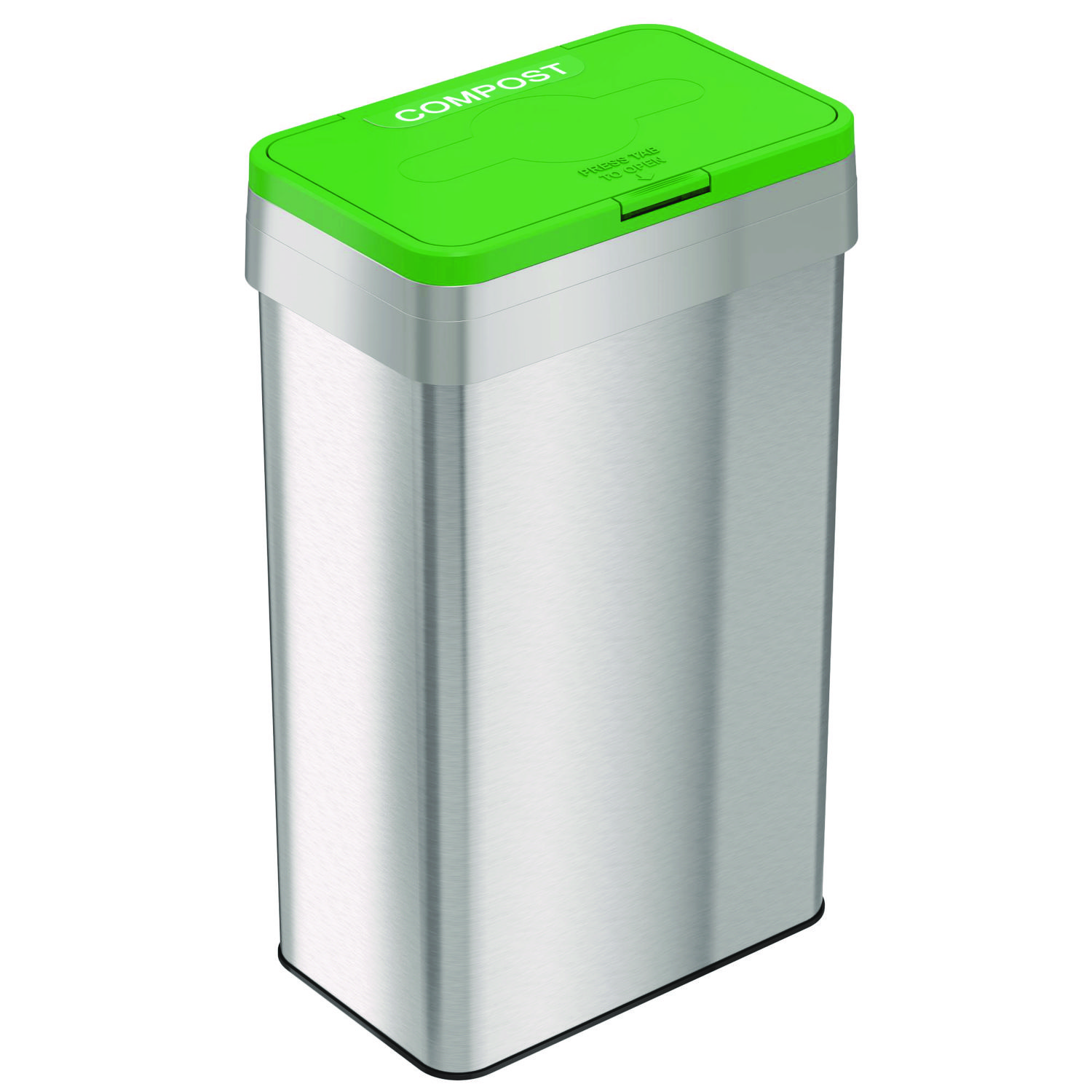 Open Top Compost Bin with Color-Coded Lid, 21 gal, Plastic/Stainless Steel, Silver/Green