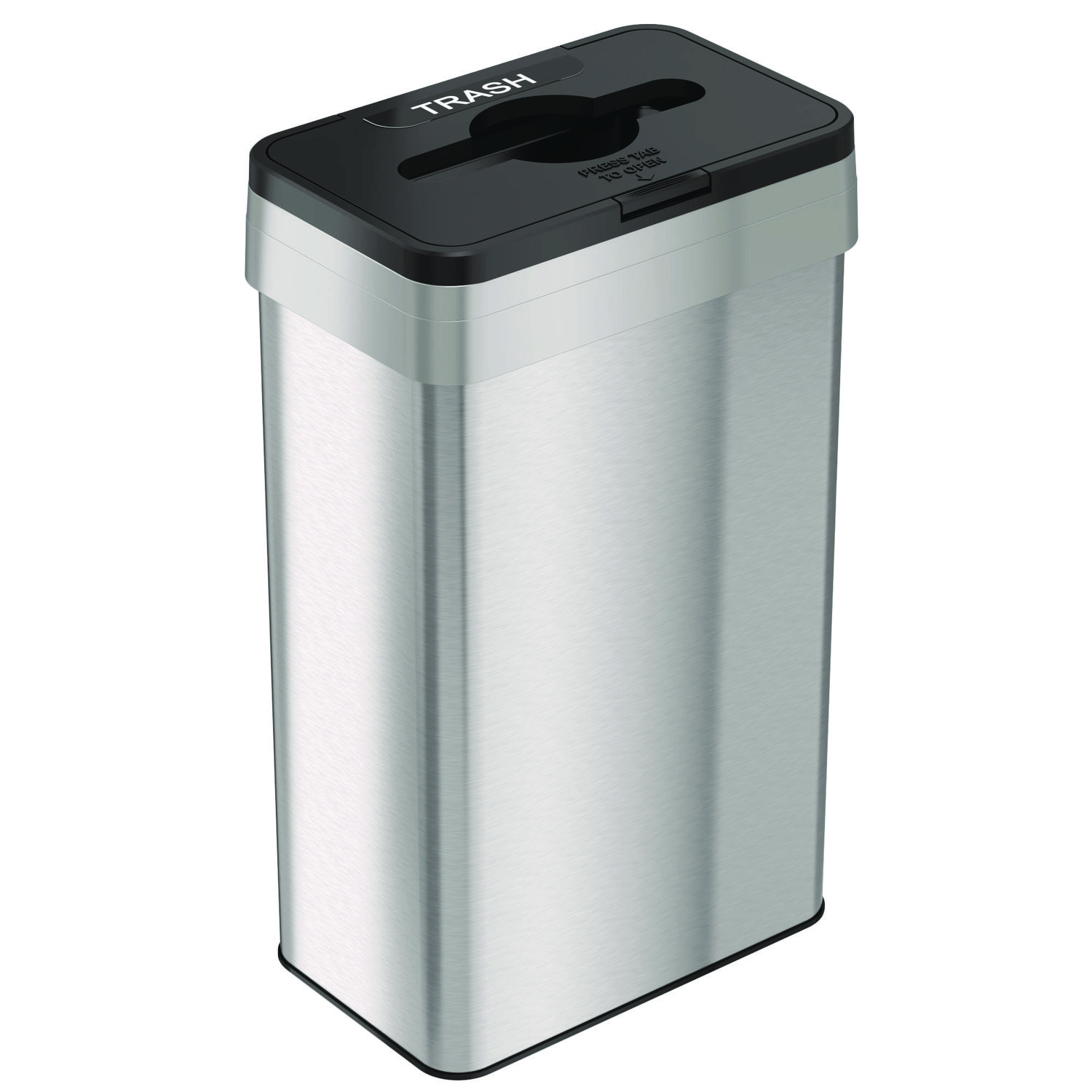 Open Top Trash Can with Color-Coded Lid, 21 gal, Plastic/Stainless Steel, Silver/Black