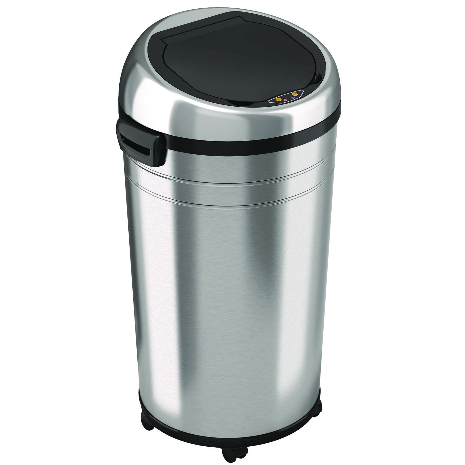 Extra-Large Sensor Trash Can with Wheels, 23 gal, Plastic/Stainless Steel, Silver/Black