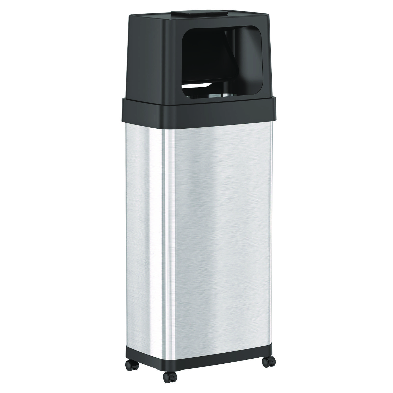 Dual Push Door Trash Can, 24 gal, Stainless Steel, Silver/Black