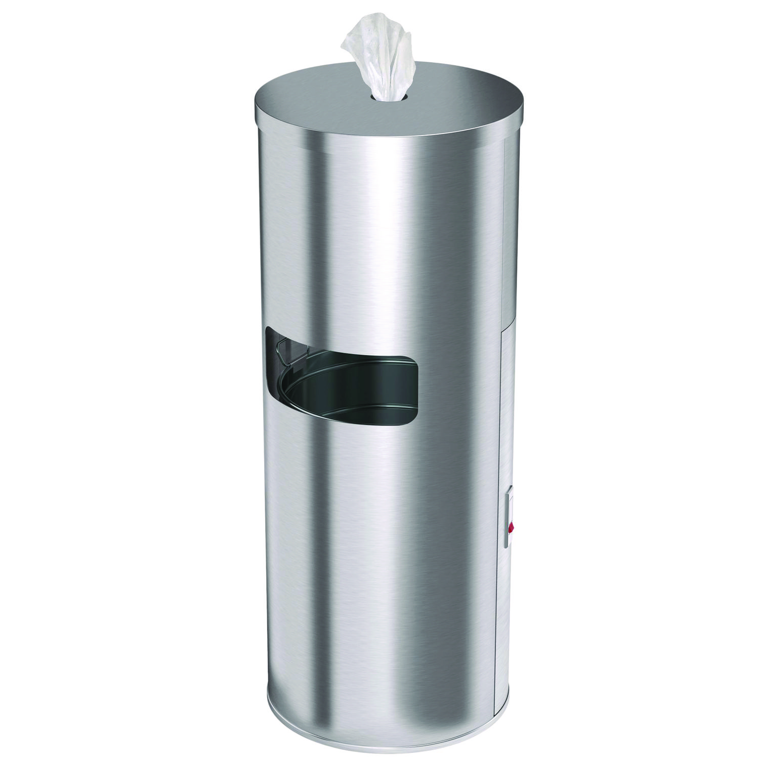 Side-Entry Trash Can with Gym Wipe Dispenser, 9 gal, Stainless Steel, Silver