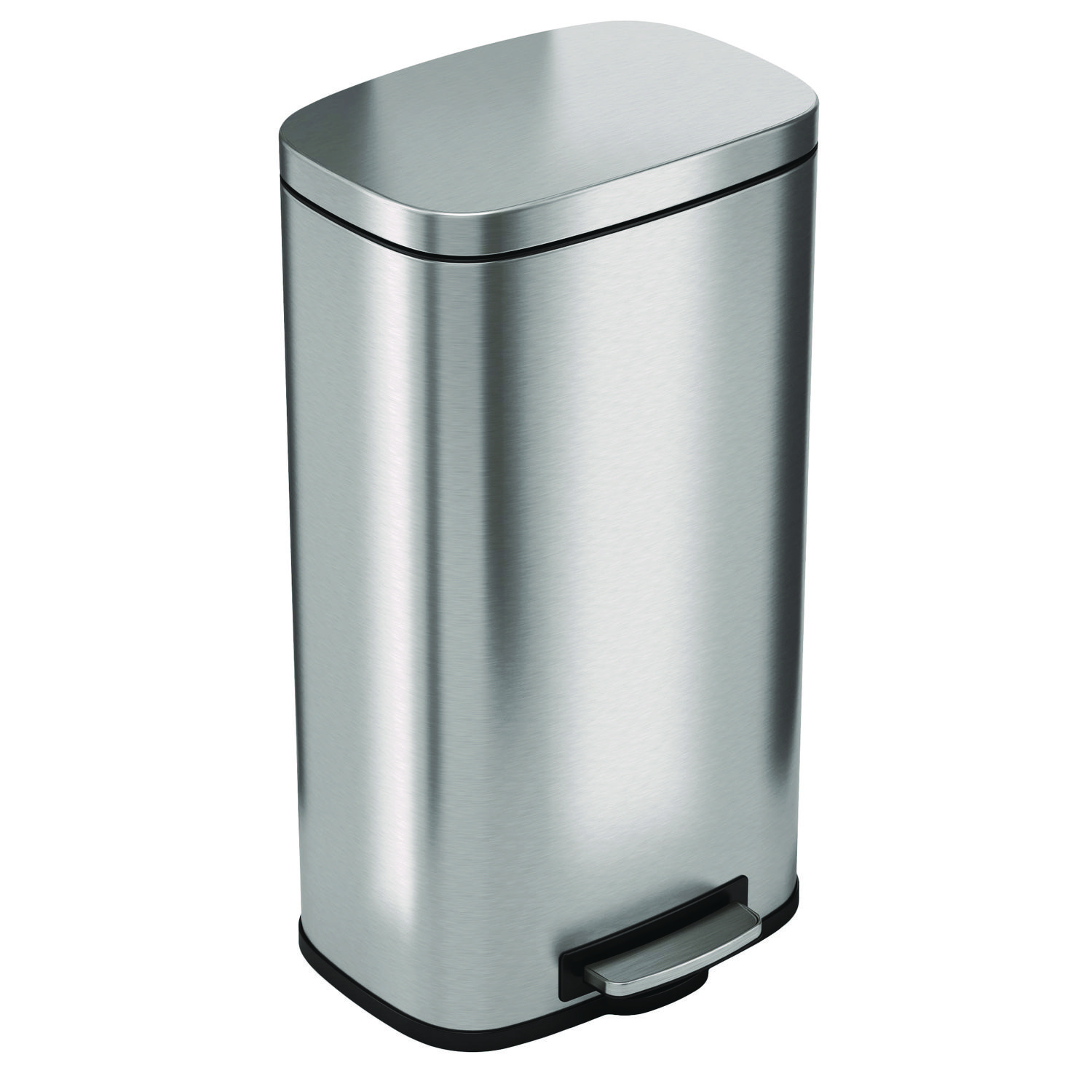 Step Pedal Trash Can, 8 gal, Plastic/Stainless Steel, Silver