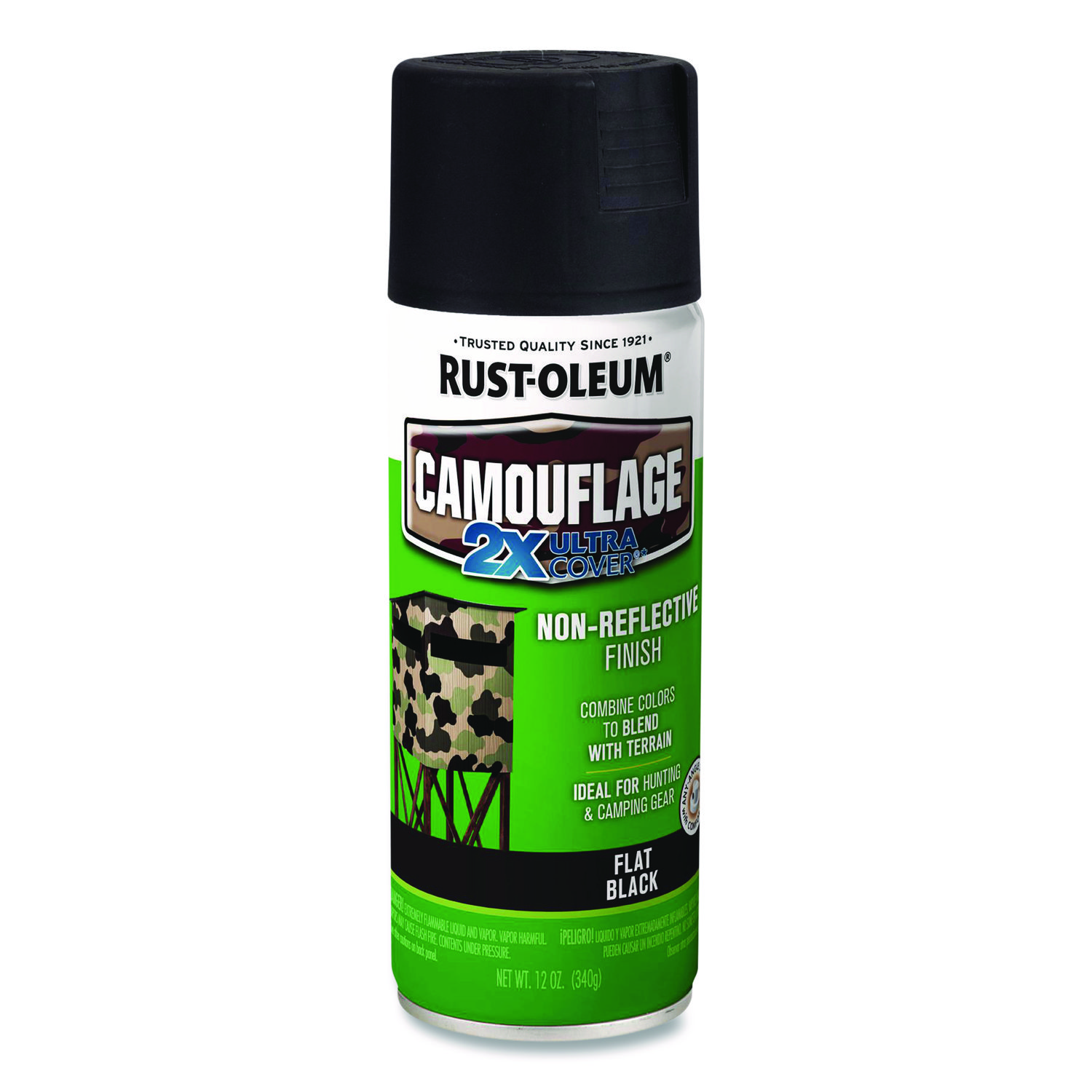 Camouflage Spray Paint, Flat Black, 12 oz Aerosol Can