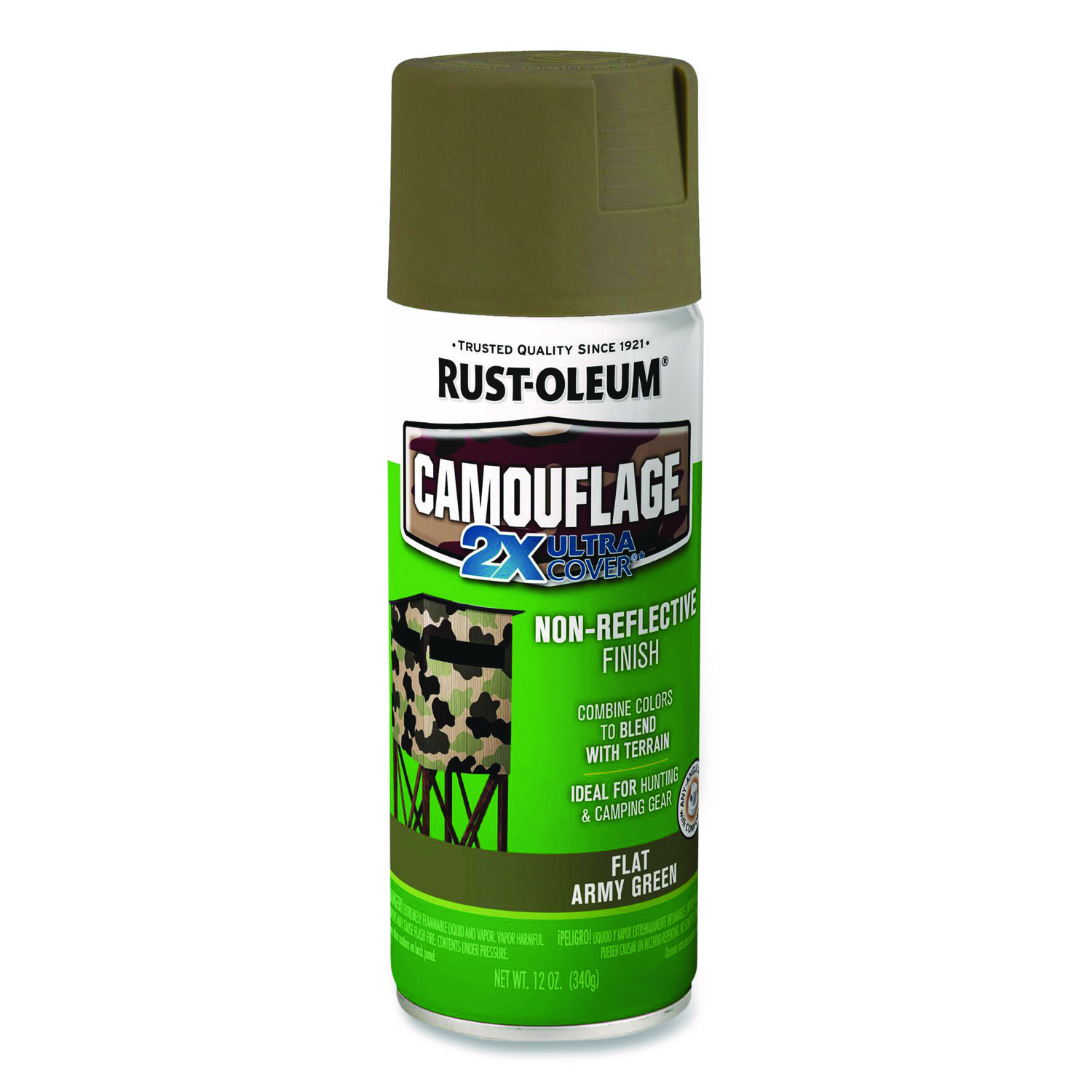 Camouflage Spray Paint, Flat Army Green, 12 oz Aerosol Can