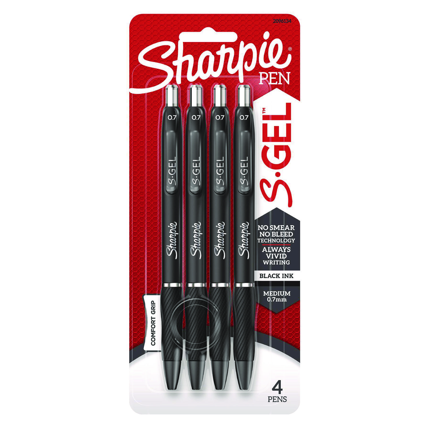 S-Gel High-Performance Gel Pen, Retractable, Medium 0.7 mm, Black Ink, Black Barrel, 4/Pack