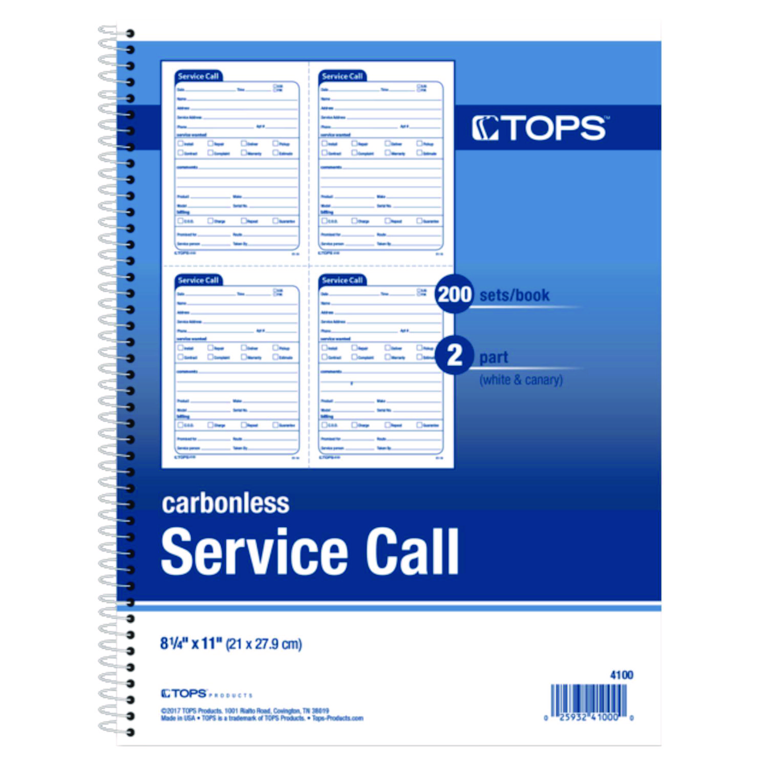 Service Call Book, Two-Part Carbonless, 5.5 x 3.88, 4 Forms/Sheet, 200 Forms Total